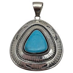 Used Navajo Sterling Silver .925 2 1/2" x 3 1/4" Sleeping Beauty Turquoise Pendant