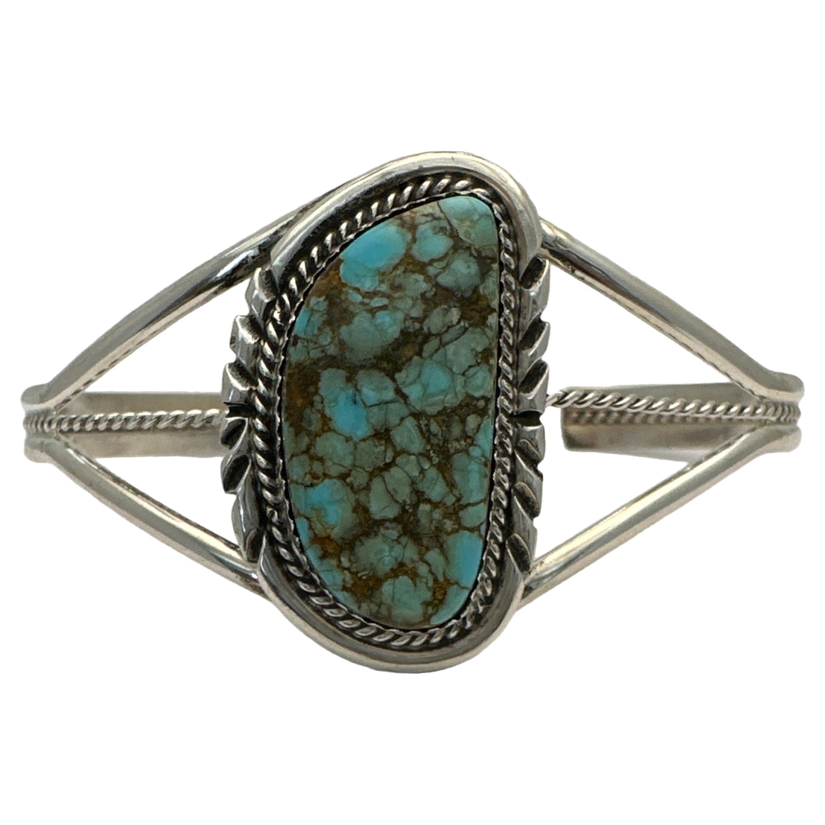 Navajo ~ Sterling Silver .925 ~ #8 Turquoise ~ Cuff Bracelet ~ Signed L Spencer For Sale