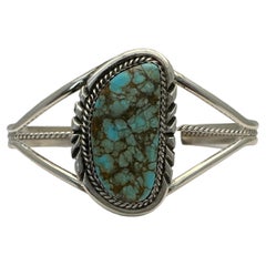 Used Navajo ~ Sterling Silver .925 ~ #8 Turquoise ~ Cuff Bracelet ~ Signed L Spencer