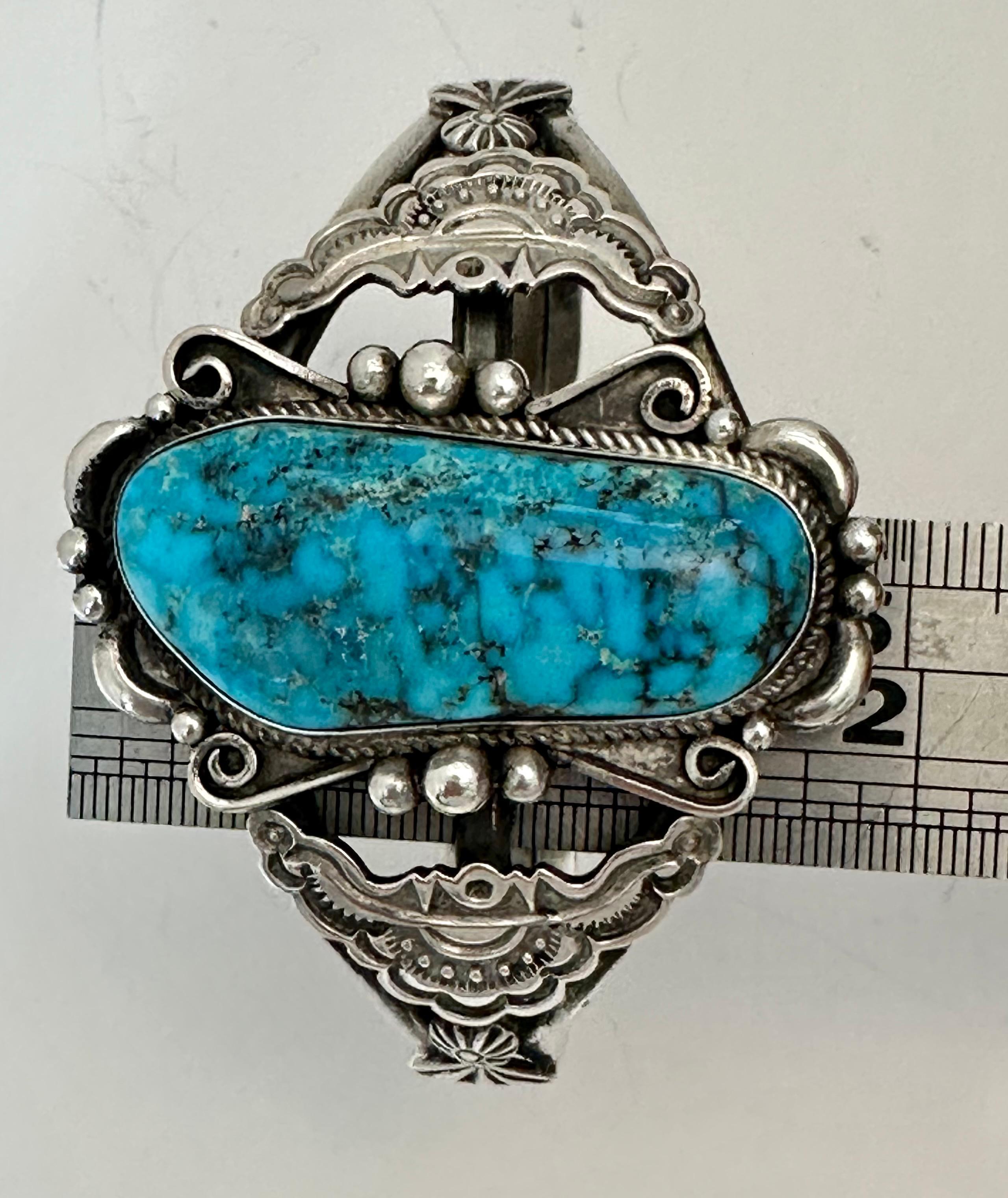 Sterling Silver .925 Birdseye Turquoise Cuff Bracelet 
Handmade by Navajo Artist Ronald Tom
Measures approx 2