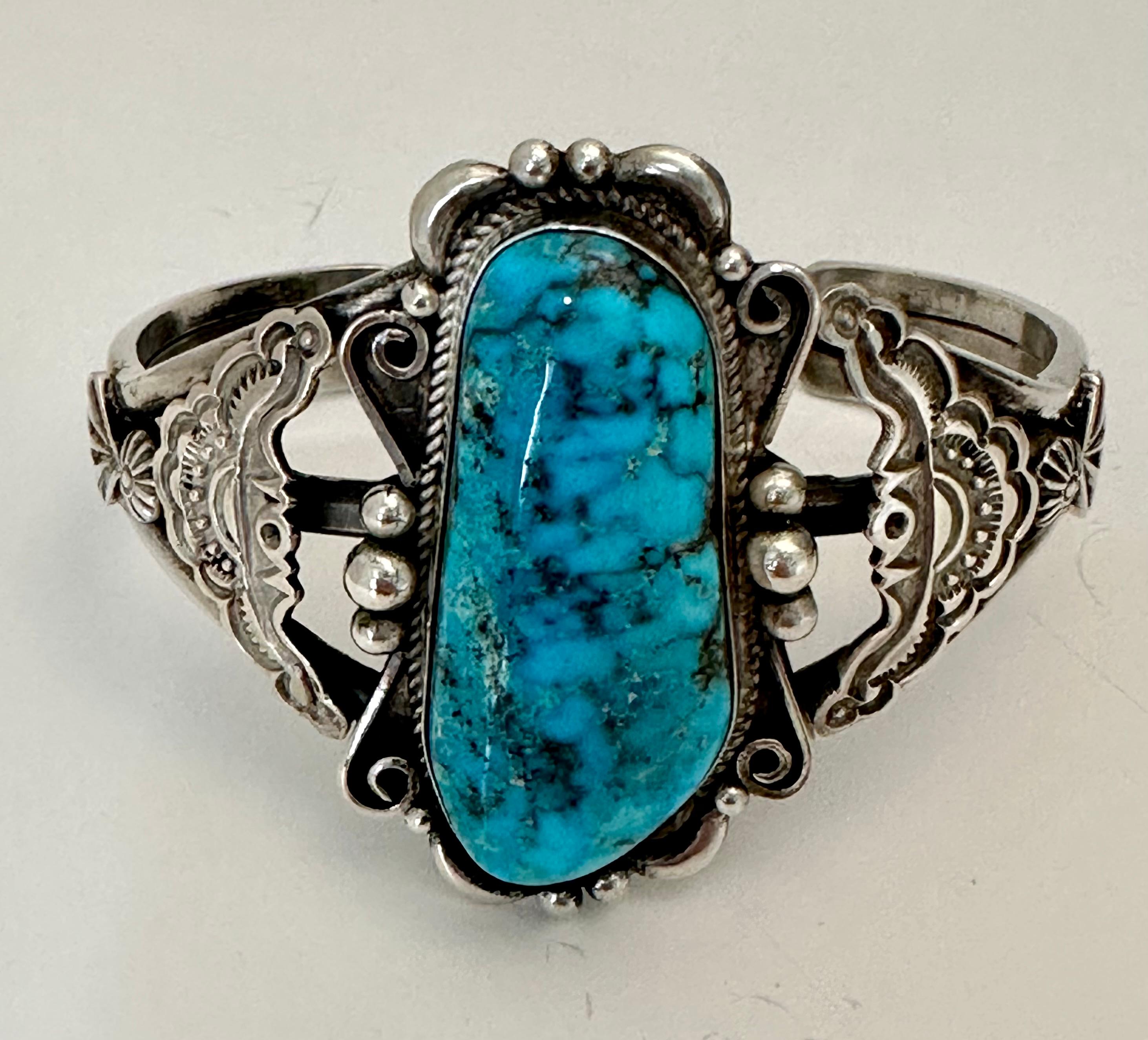 Navajo ~Sterling Silver .925 ~ Birdseye Turquoise Cuff Bracelet By Ronald Tom For Sale 1