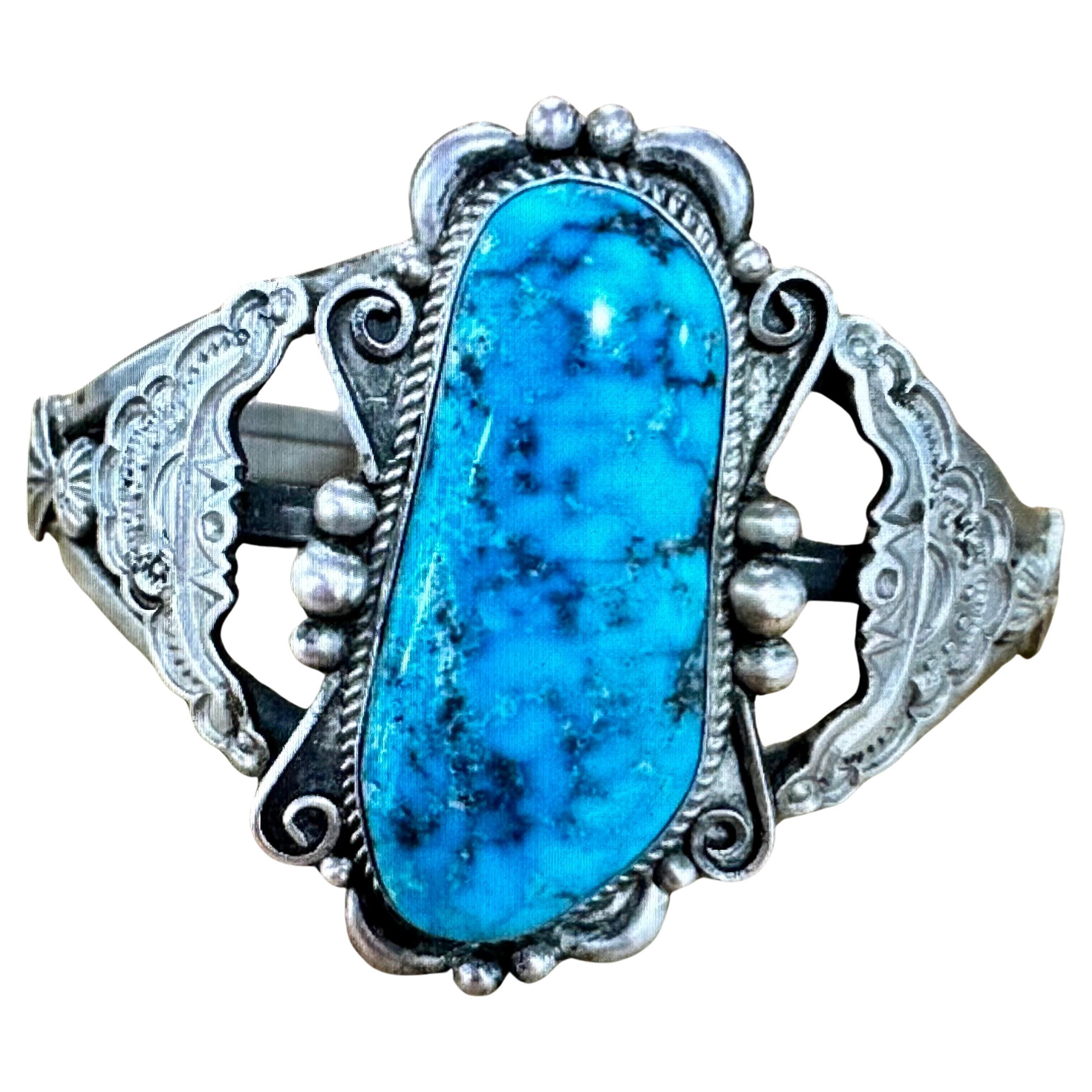 Manchette Navajo ~Sterling Silver .925 ~ Birdseye Turquoise par Ronald Tom