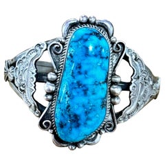 Used Navajo ~Sterling Silver .925 ~ Birdseye Turquoise Cuff Bracelet By Ronald Tom