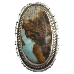 Navajo Sterling Silver .925 Boulder Turquoise 22mm x 35mm Oval Ring Size 7