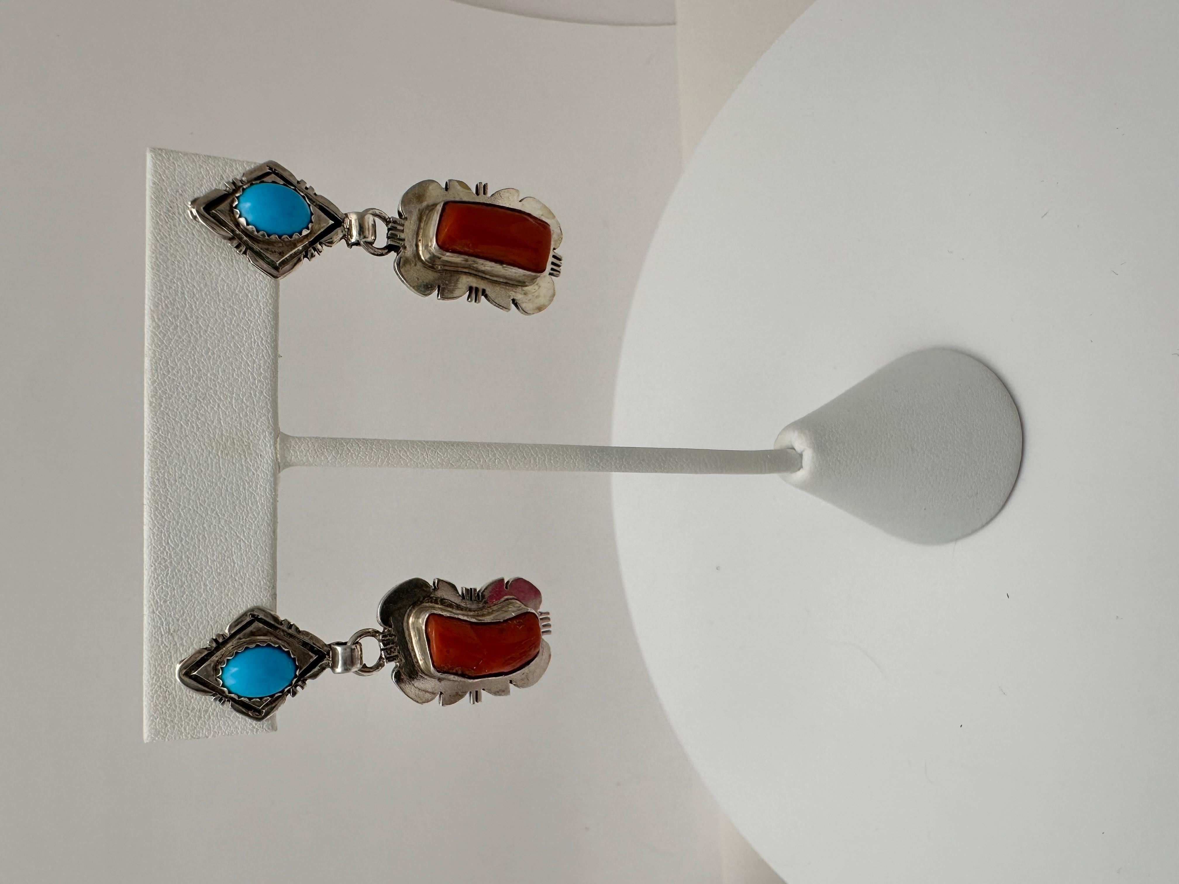 Artisan Navajo argent sterling .925 corail  Turquoise 3/4