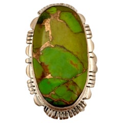 Navajo Sterling Silver .925 Green Turquiose 20mm x 33mm Oval Ring Size 10
