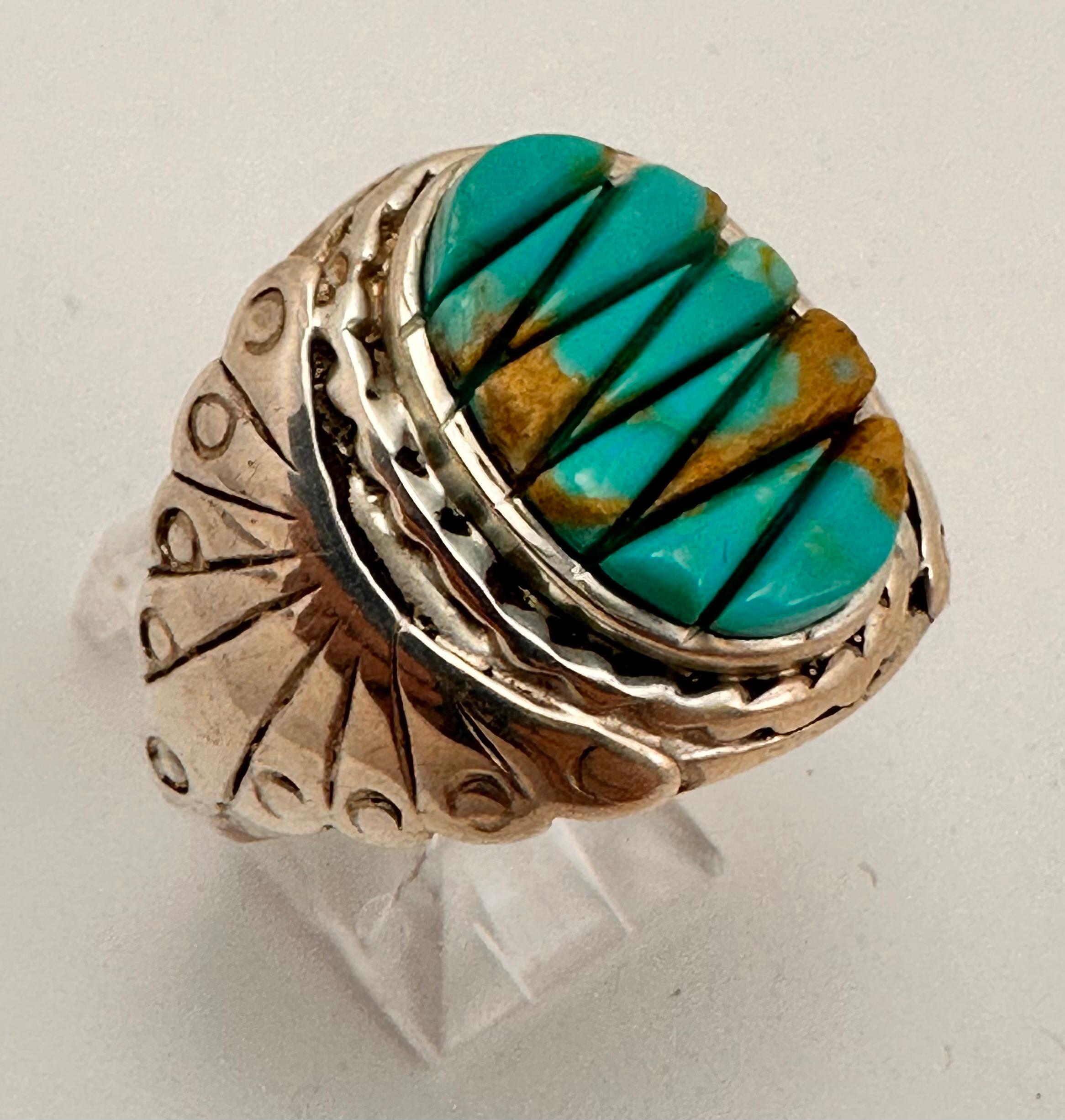 Navajo Sterling Silver .925 Inlay Kingman Turquoise 14 x 25mm Oval Ring ...