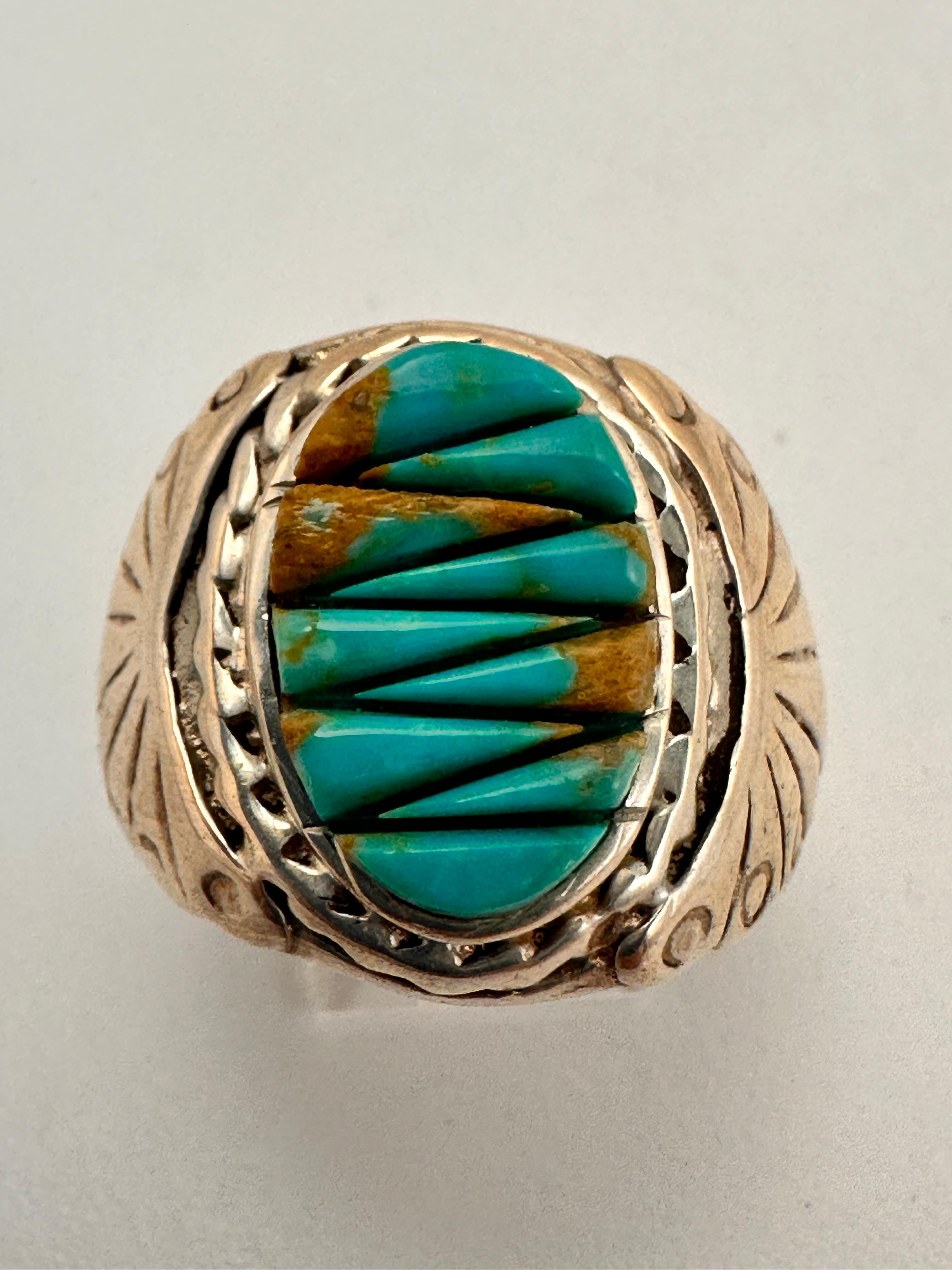 Navajo Sterling Silver .925 Inlay Kingman Turquoise 14 x 25mm Oval Ring ...