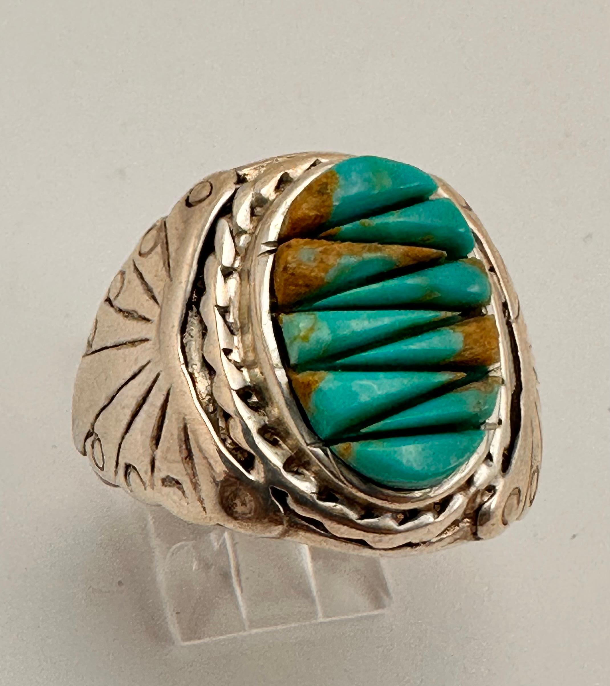 Navajo Sterling Silver .925 Inlay Kingman Turquoise 14 x 25mm Oval Ring ...