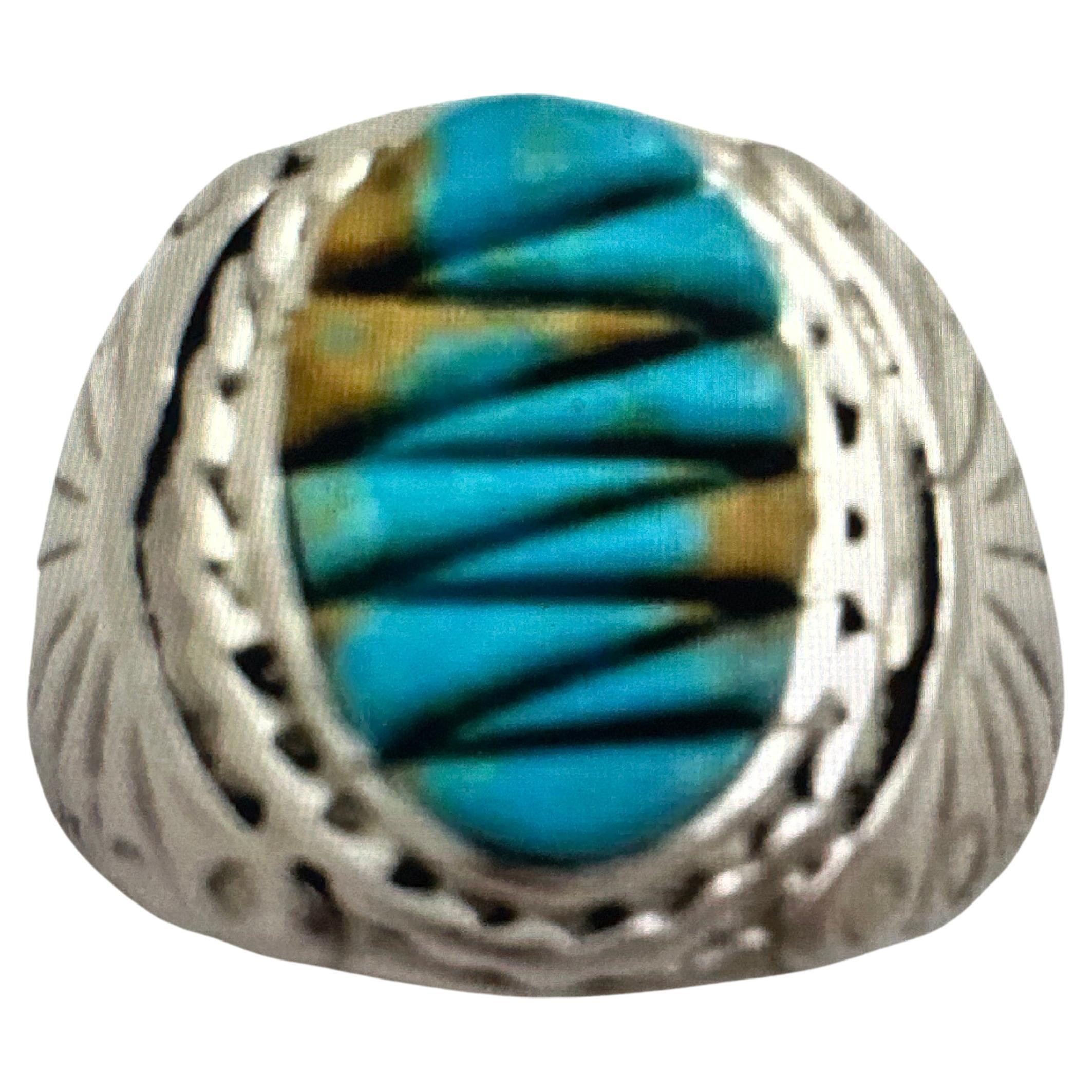 •KINGMAN TURQUOISE• Navajo silver ring (size 9)