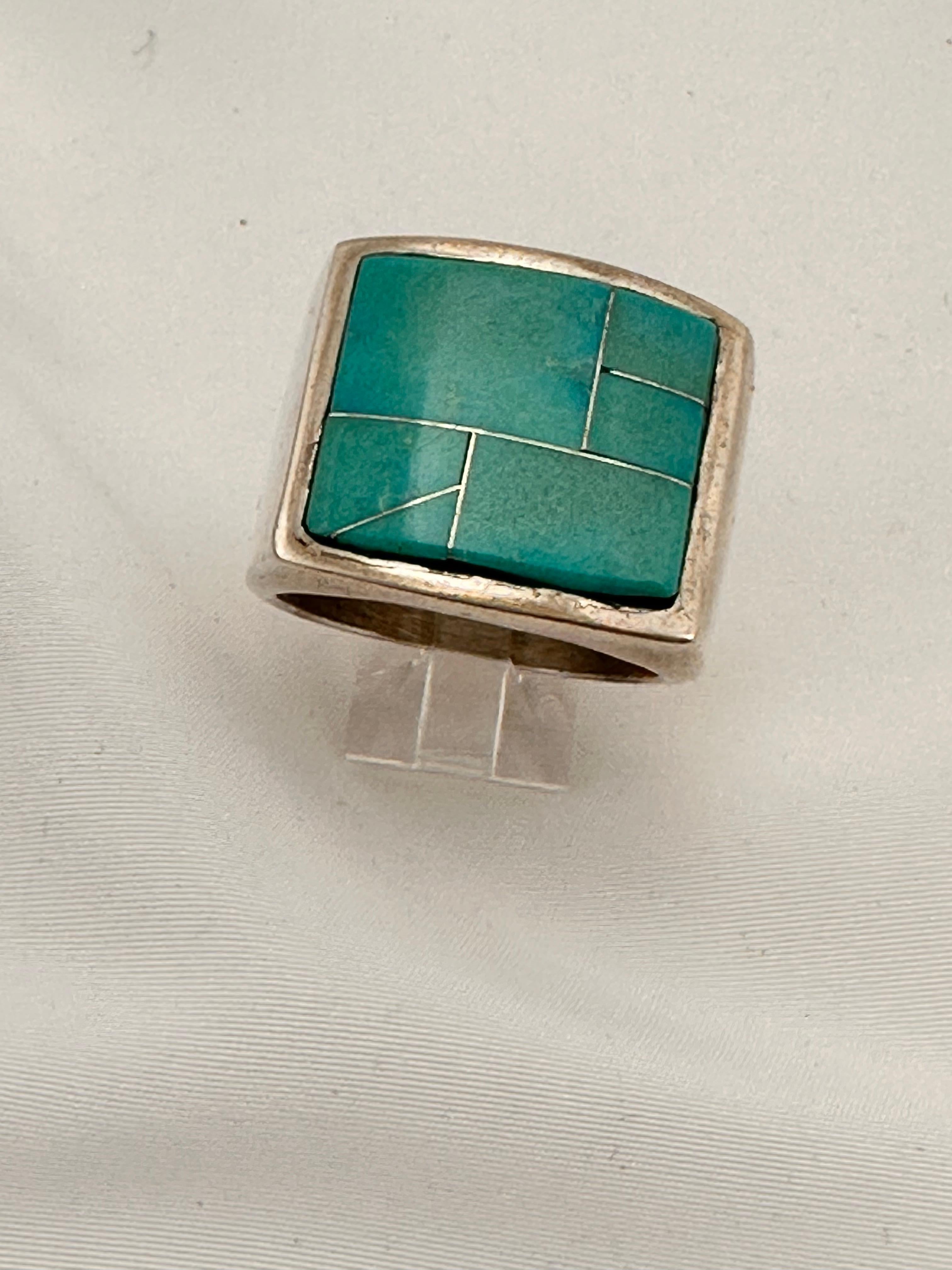 Navajo Sterling Silver .925 Inlay Kingman TurquoIse 25 x 21mm Ring Size 12.25 4