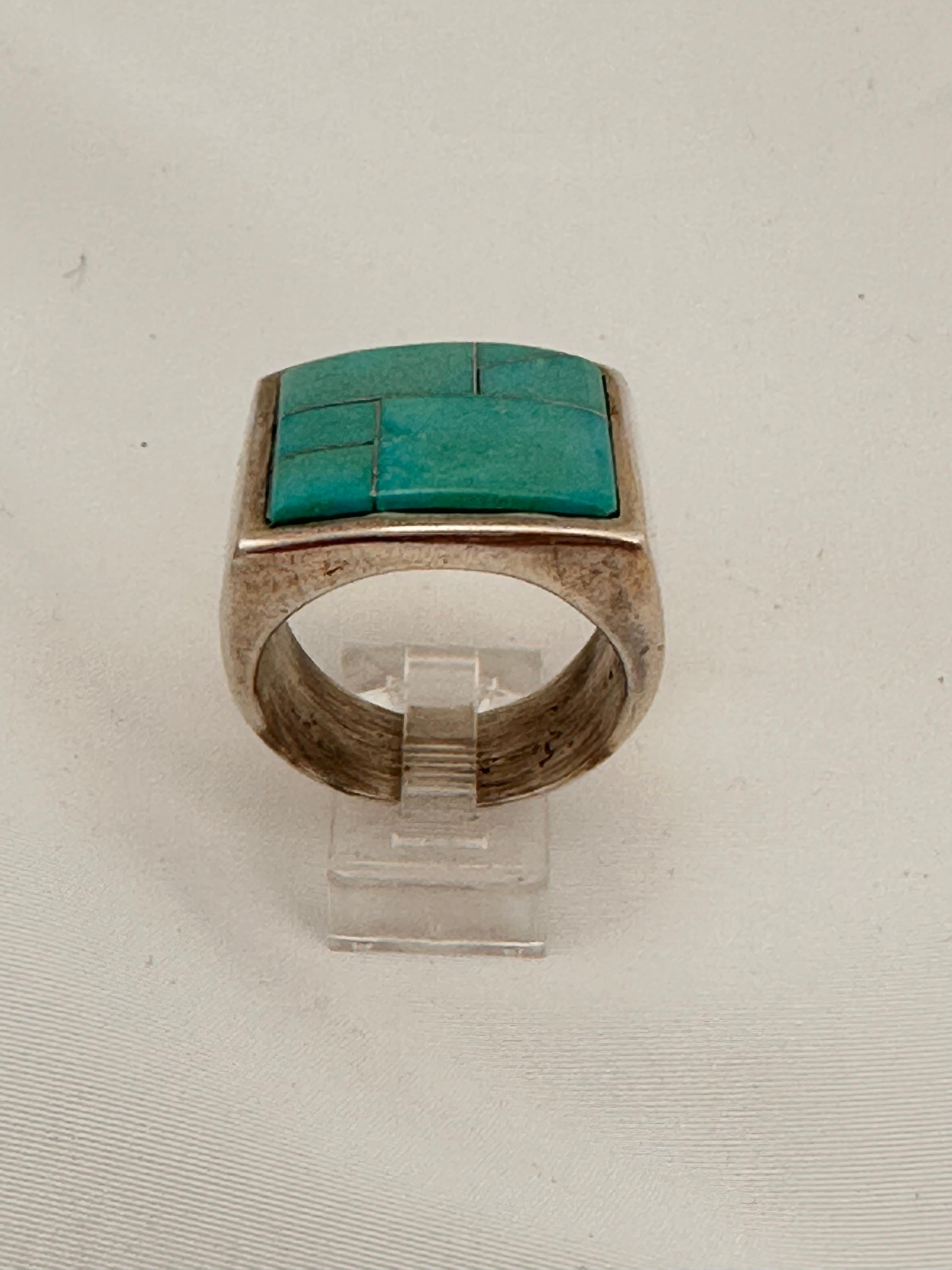 Navajo Sterling Silver .925 Inlay Kingman TurquoIse 25 x 21mm Ring Size 12.25 5