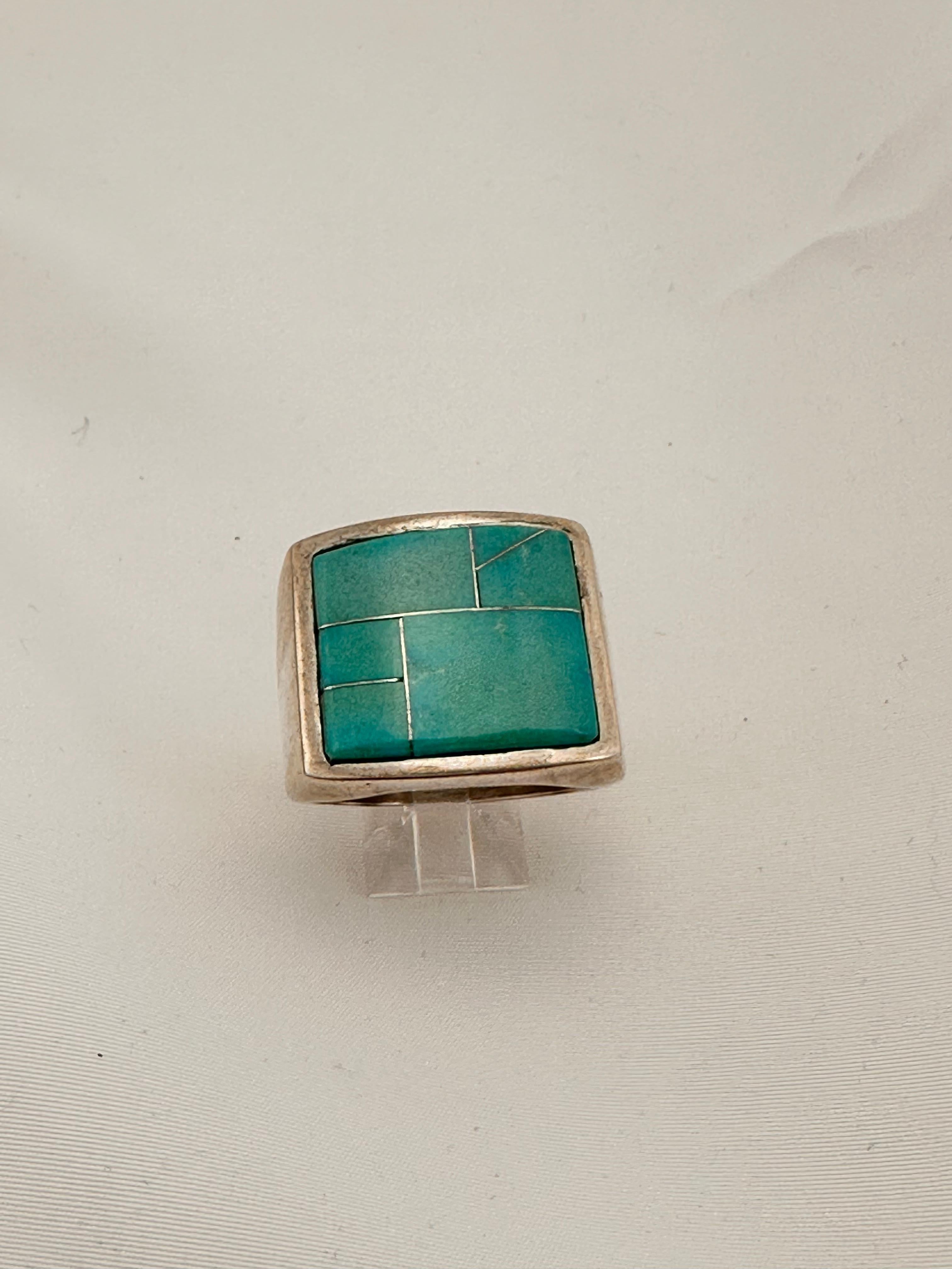 Native American Navajo Sterling Silver .925 Inlay Kingman TurquoIse 25 x 21mm Ring Size 12.25