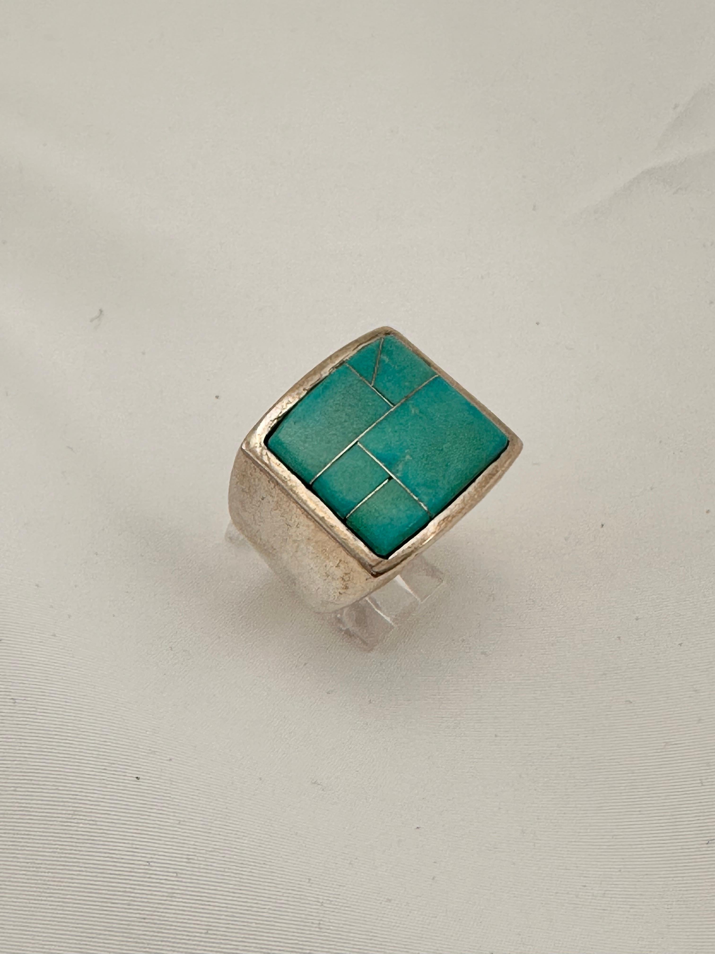 Cabochon Navajo Sterling Silver .925 Inlay Kingman TurquoIse 25 x 21mm Ring Size 12.25