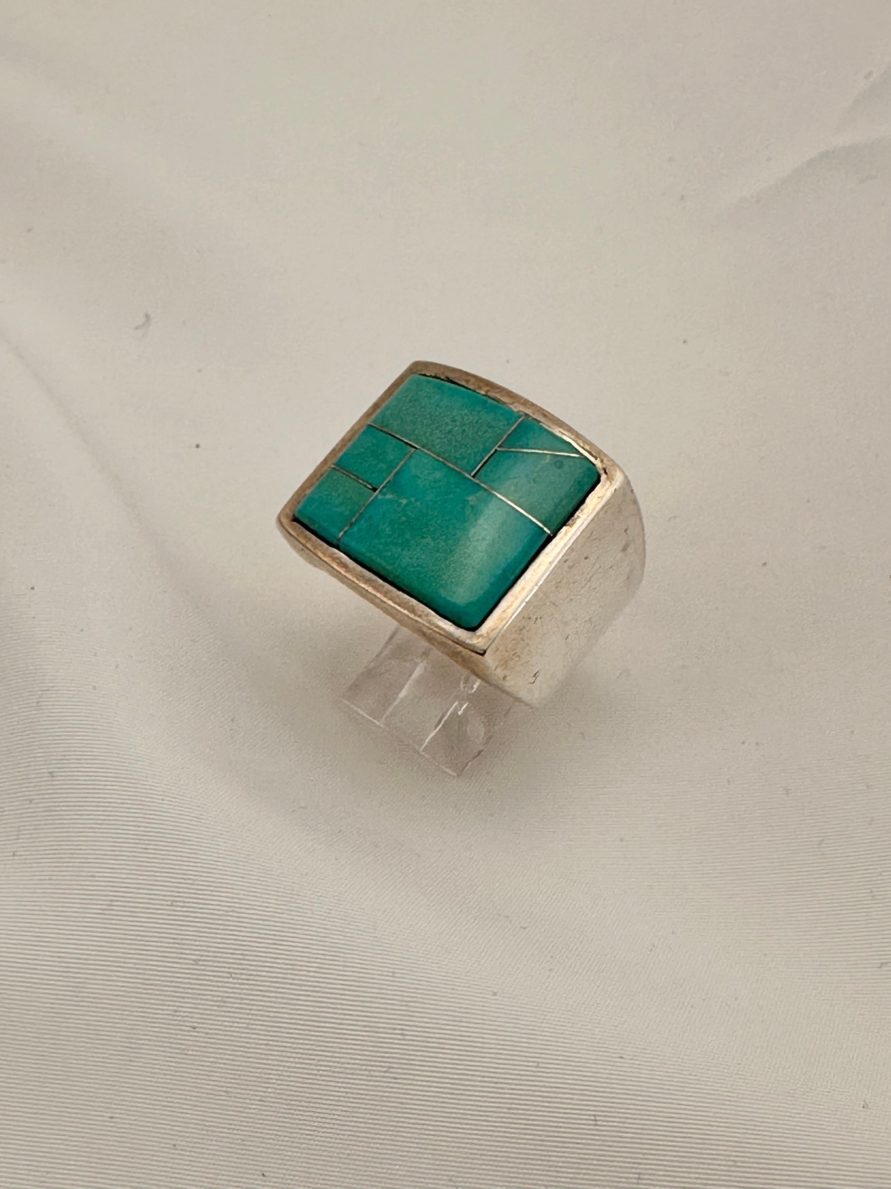 Women's or Men's Navajo Sterling Silver .925 Inlay Kingman TurquoIse 25 x 21mm Ring Size 12.25