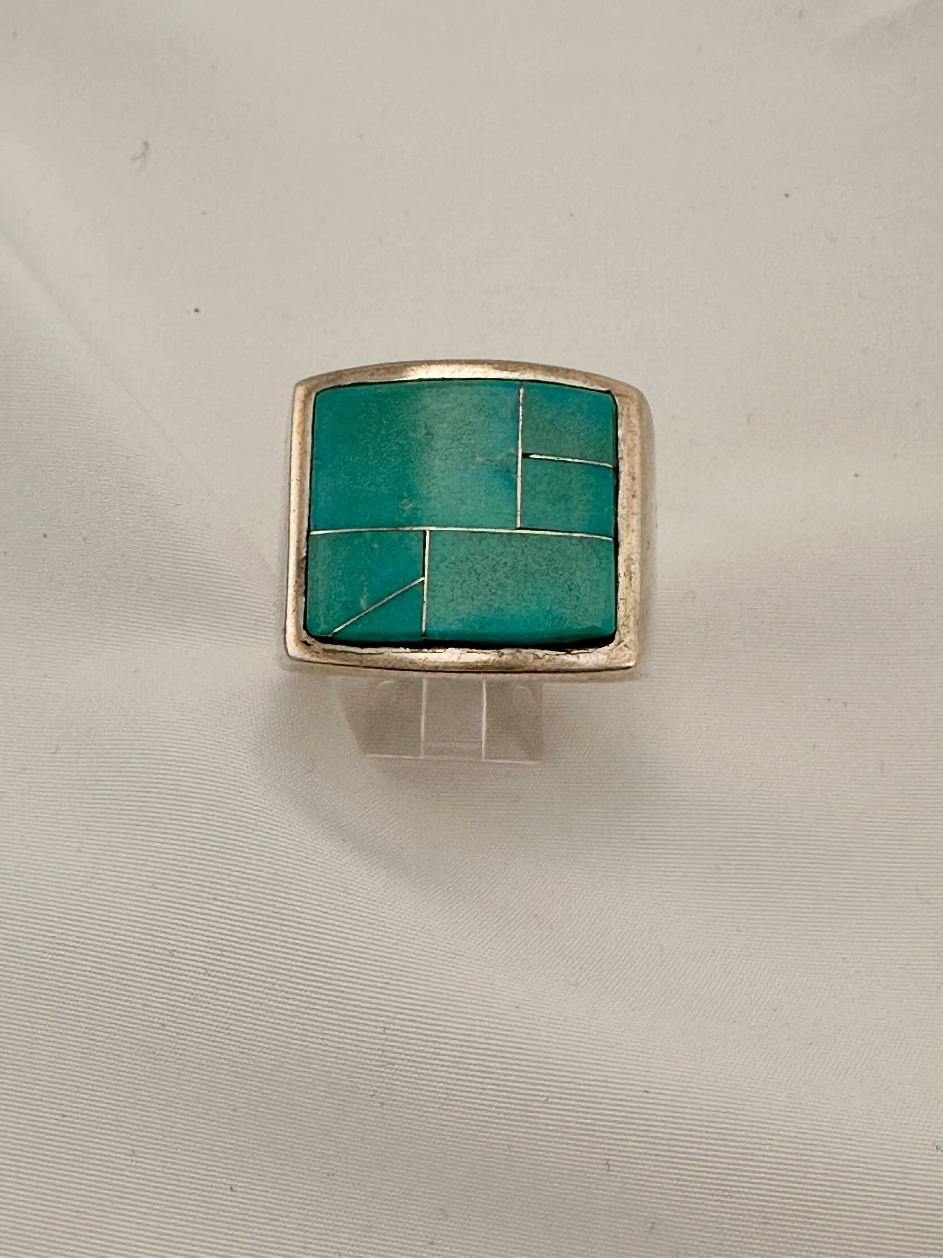 Navajo Sterling Silver .925 Inlay Kingman TurquoIse 25 x 21mm Ring Size 12.25 1