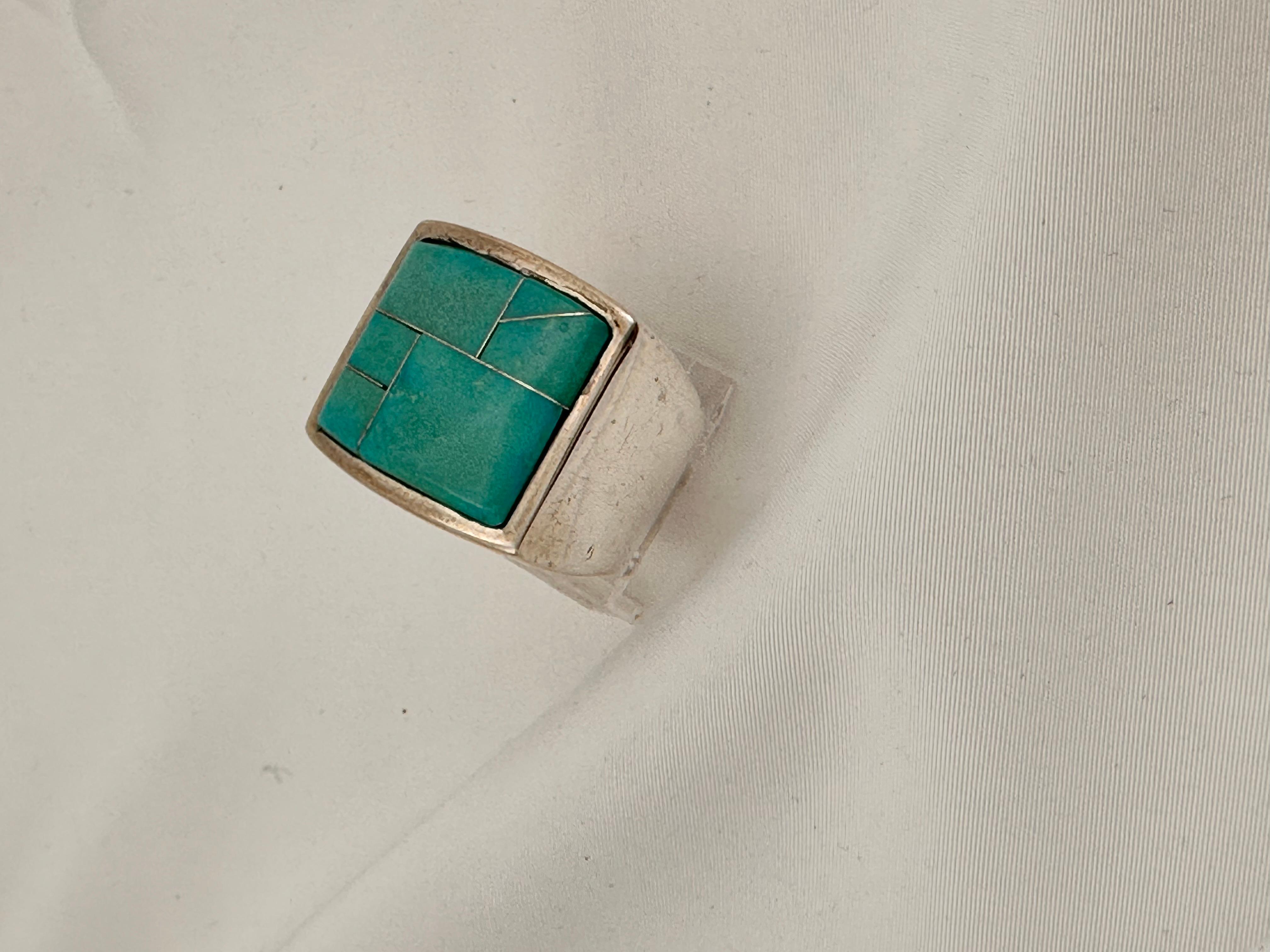 Navajo Sterling Silver .925 Inlay Kingman TurquoIse 25 x 21mm Ring Size 12.25 2