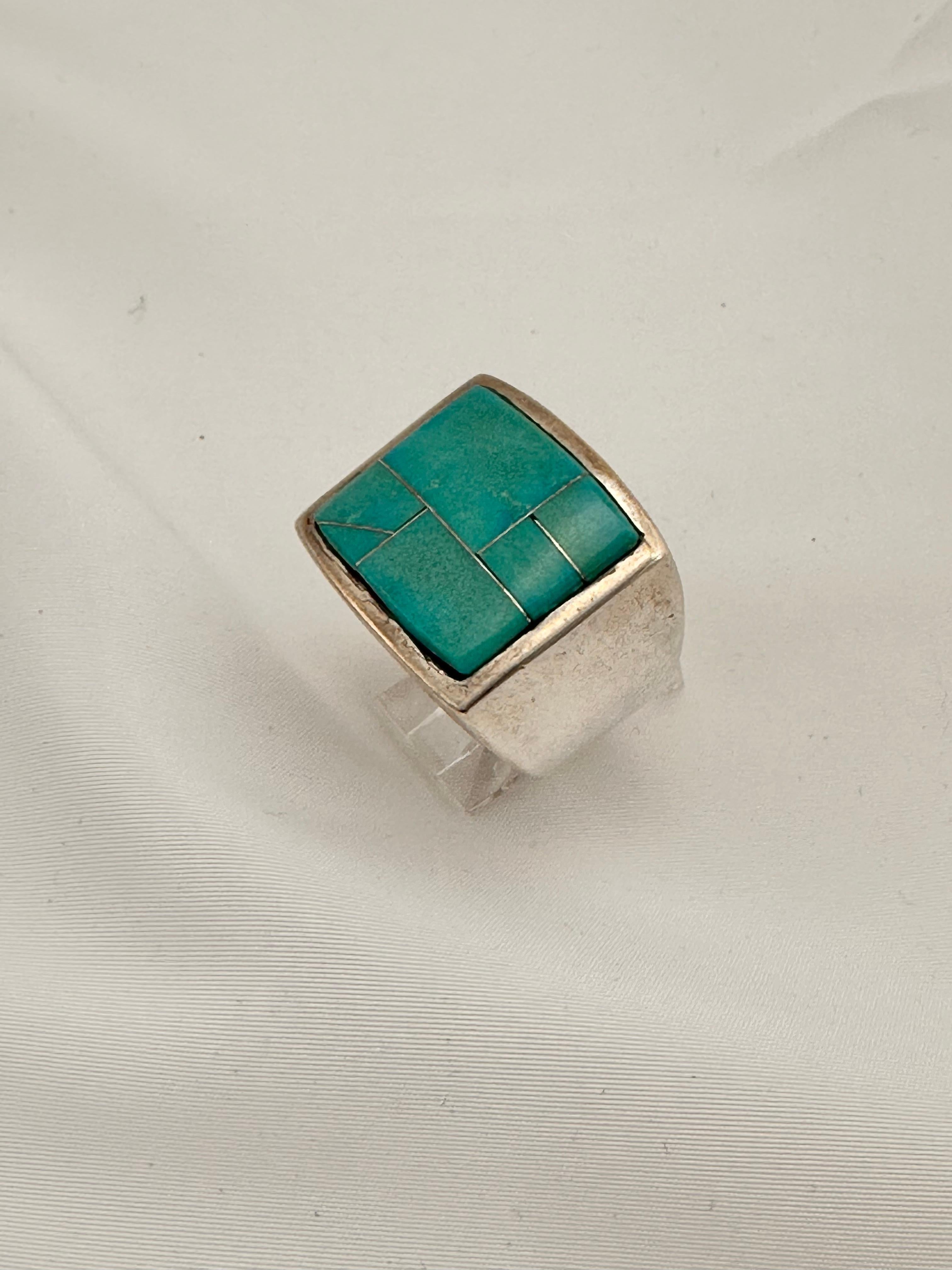 Navajo Sterling Silver .925 Inlay Kingman TurquoIse 25 x 21mm Ring Size 12.25 3