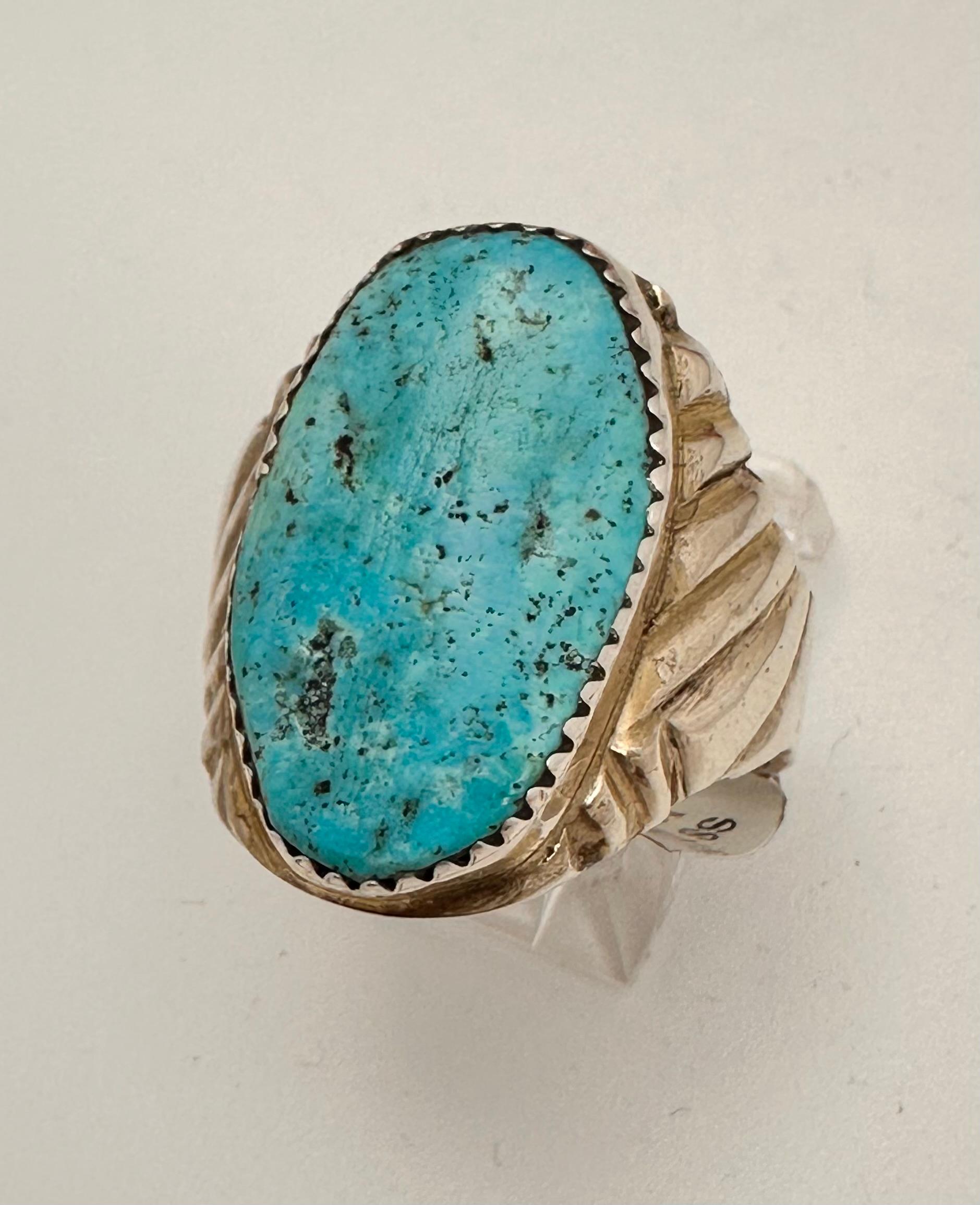 Women's or Men's Navajo Sterling Silver .925 Kingman Turquiose 14mm x 25mm Oval Ring Size 10