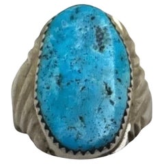 Navajo Sterling Silver .925 Kingman Turquiose 14mm x 25mm Oval Ring Size 10