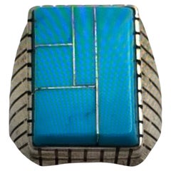 Navajo Sterling Silver .925 Kingman Turquiose 15 x 20mm Rectangle Ring Size 10.5