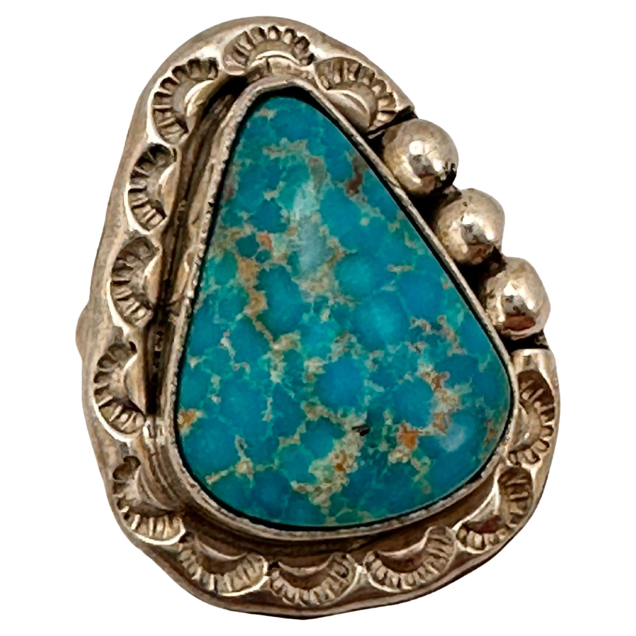 •KINGMAN TURQUOISE• Navajo silver ring (size 9) main image 1