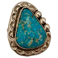 •KINGMAN TURQUOISE• Navajo silver ring - size 10.5