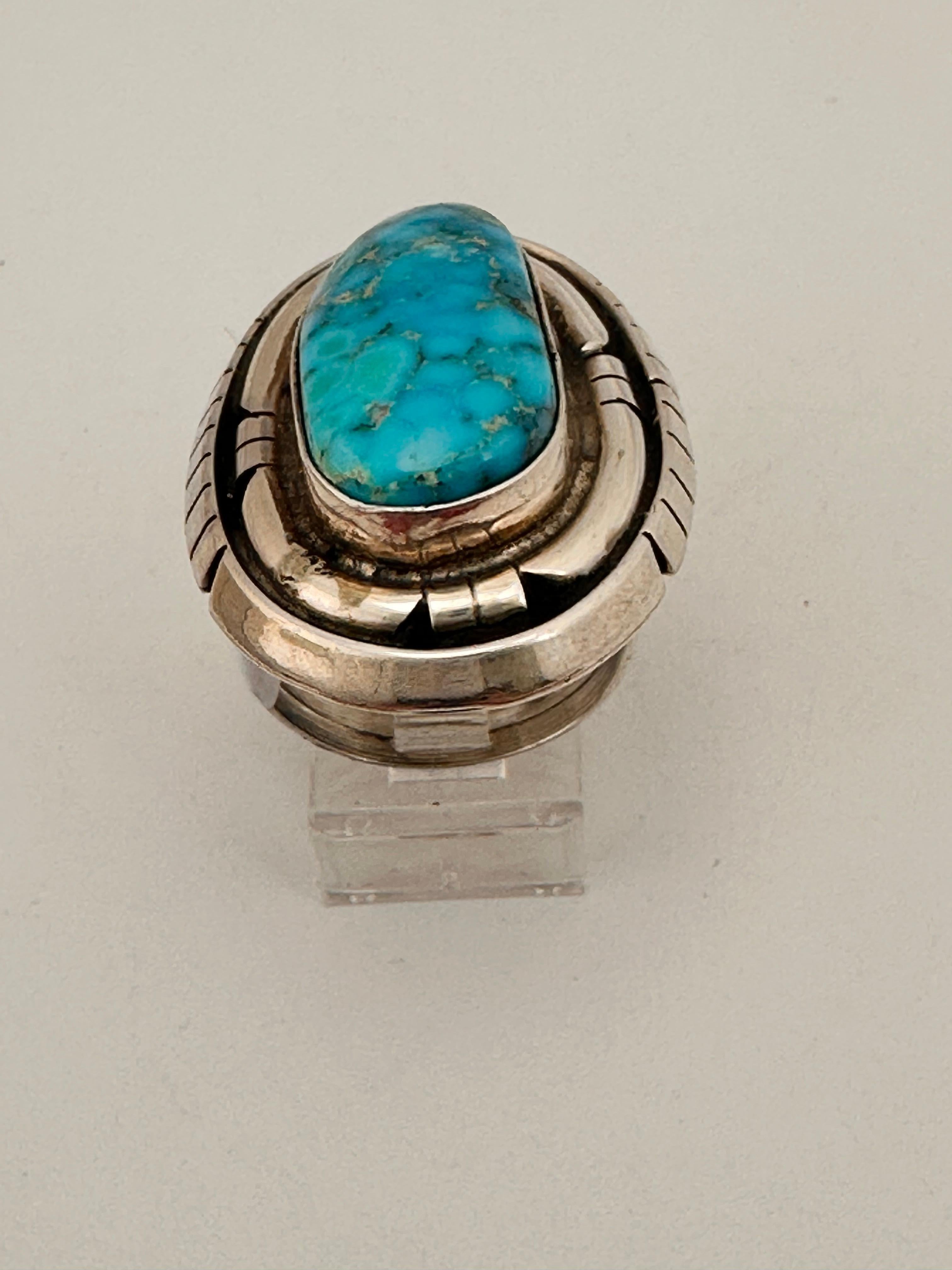Women's or Men's Navajo Sterling Silver .925 Kingman Turquiose 23mm x 30mm Oval Ring Size 7