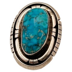 Navajo Sterling Silver .925 Kingman Turquiose 23mm x 30mm Oval Ring Size 7
