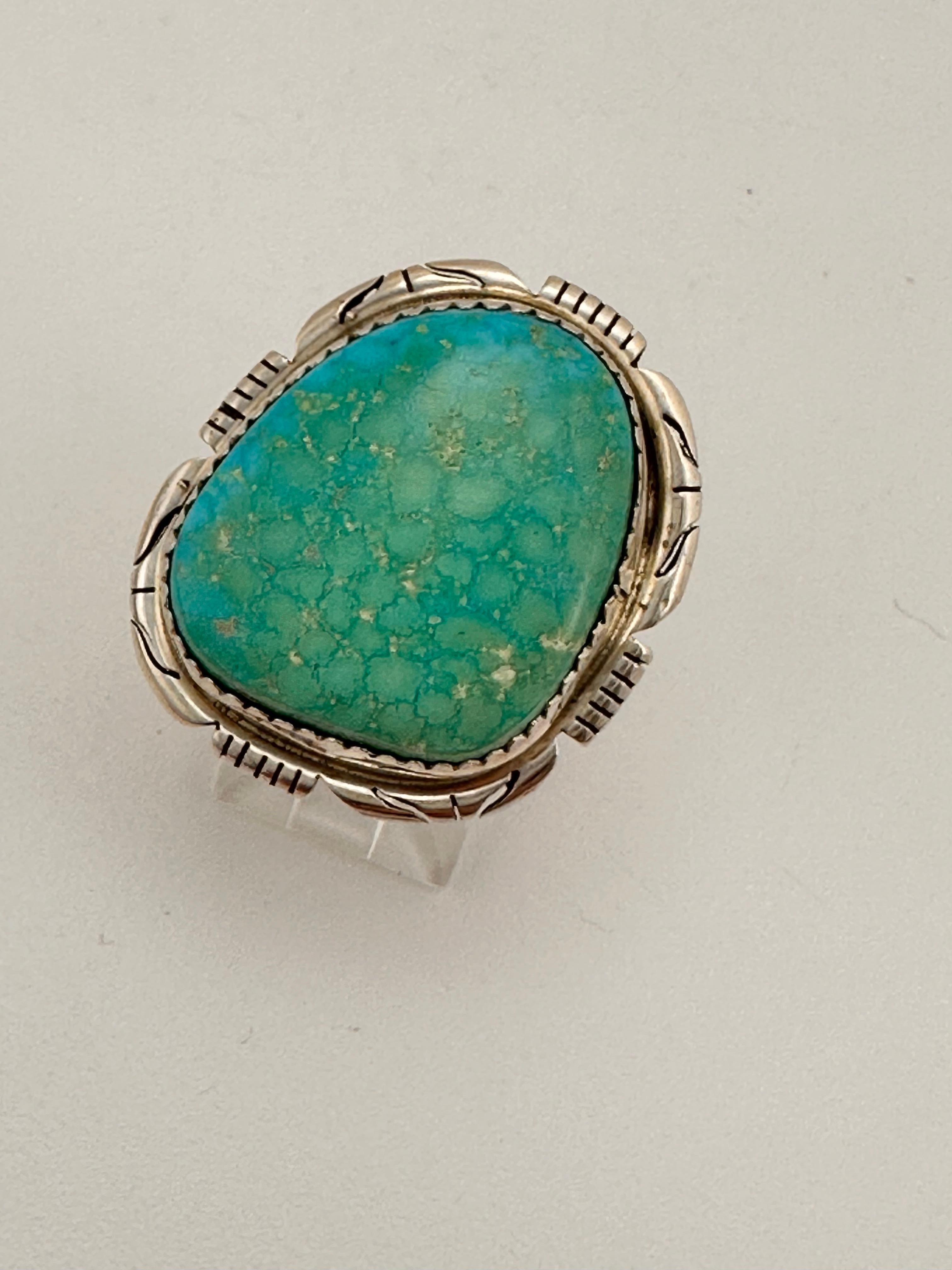 Cabochon Navajo Sterling Silver .925 Kingman Turquiose 24mm x 28mm Ring Sz 7 1/2