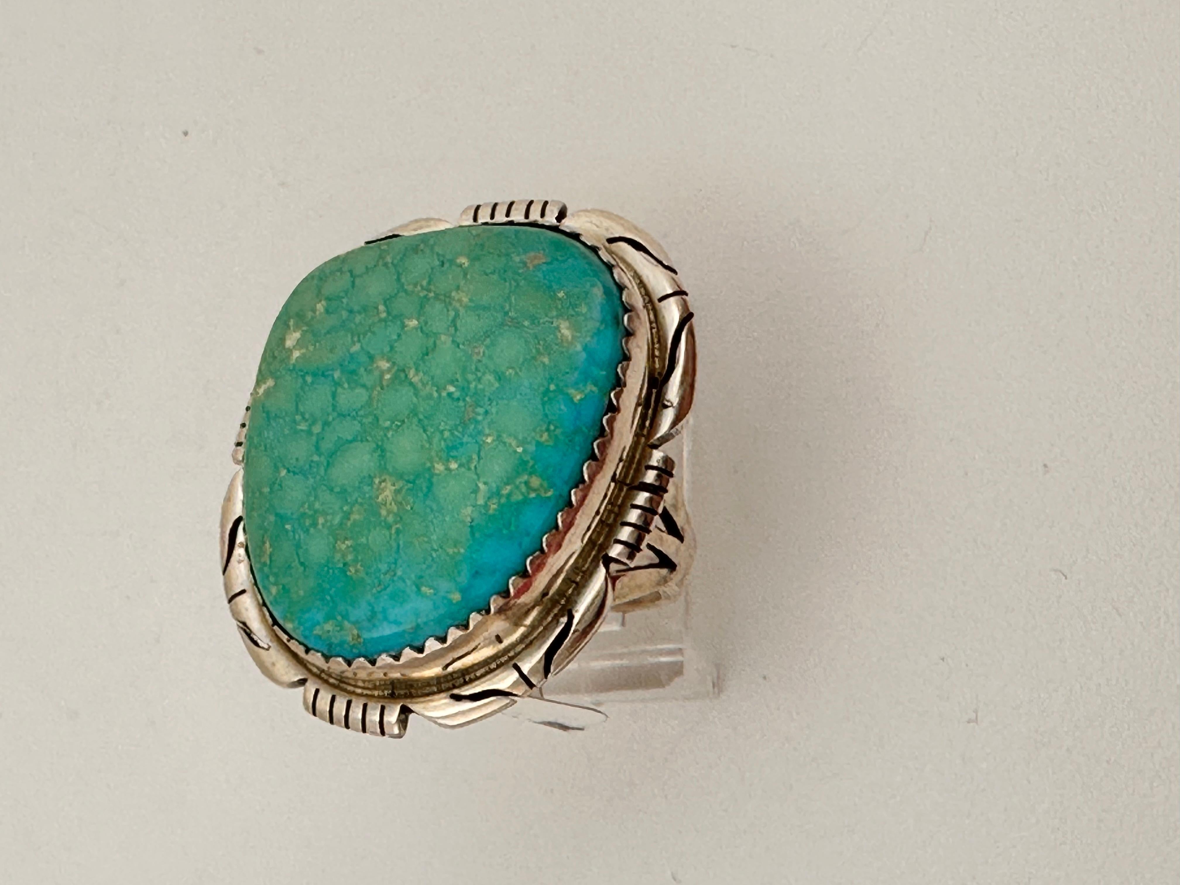 Navajo Sterling Silver .925 Kingman Turquiose 24mm x 28mm Ring Sz 7 1/2 1