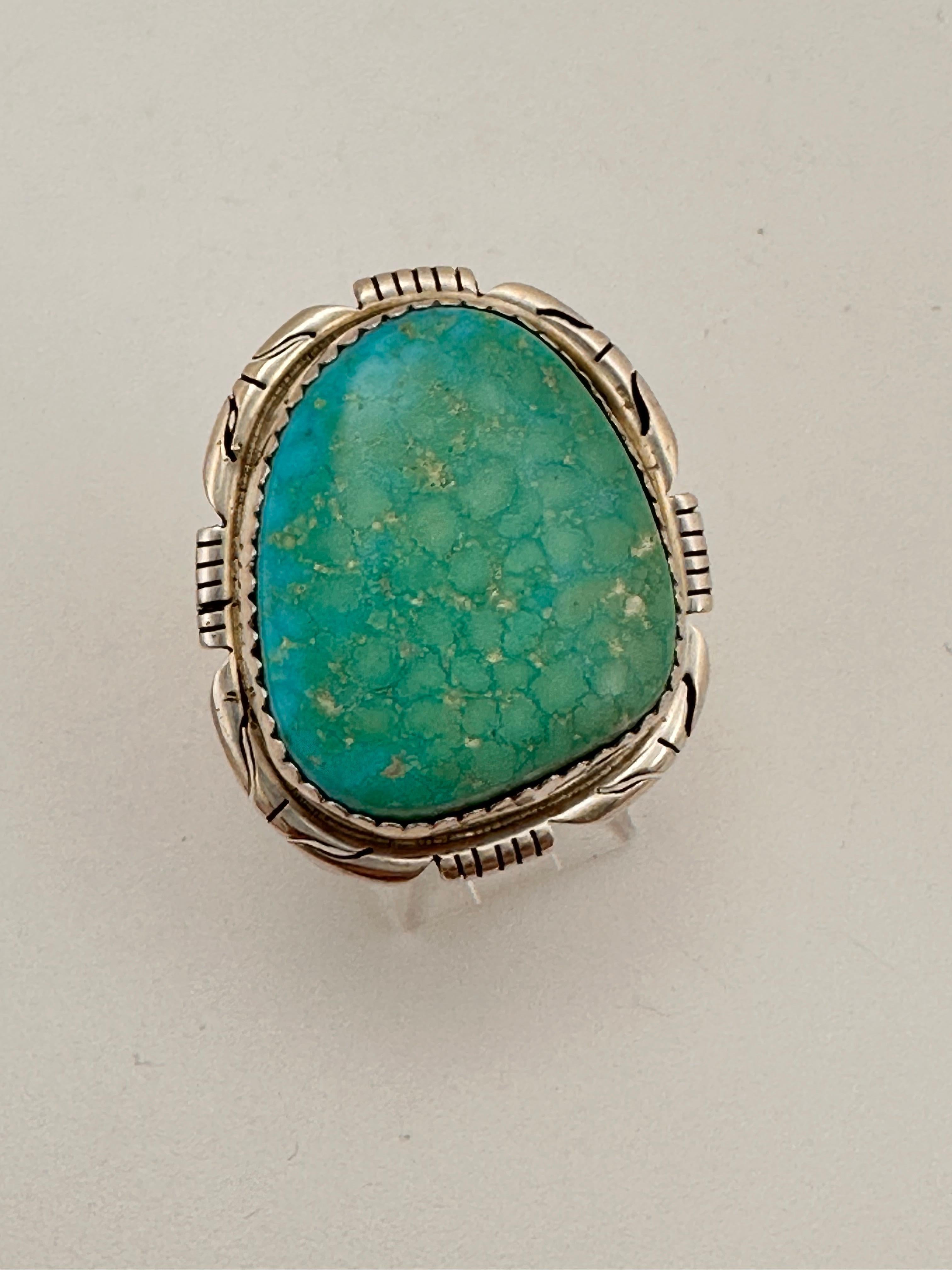Navajo Sterling Silver .925 Kingman Turquiose 24mm x 28mm Ring Sz 7 1/2 2