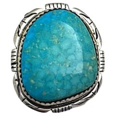 Navajo Sterling Silver .925 Kingman Turquiose 24mm x 28mm Ring Sz 7 1/2