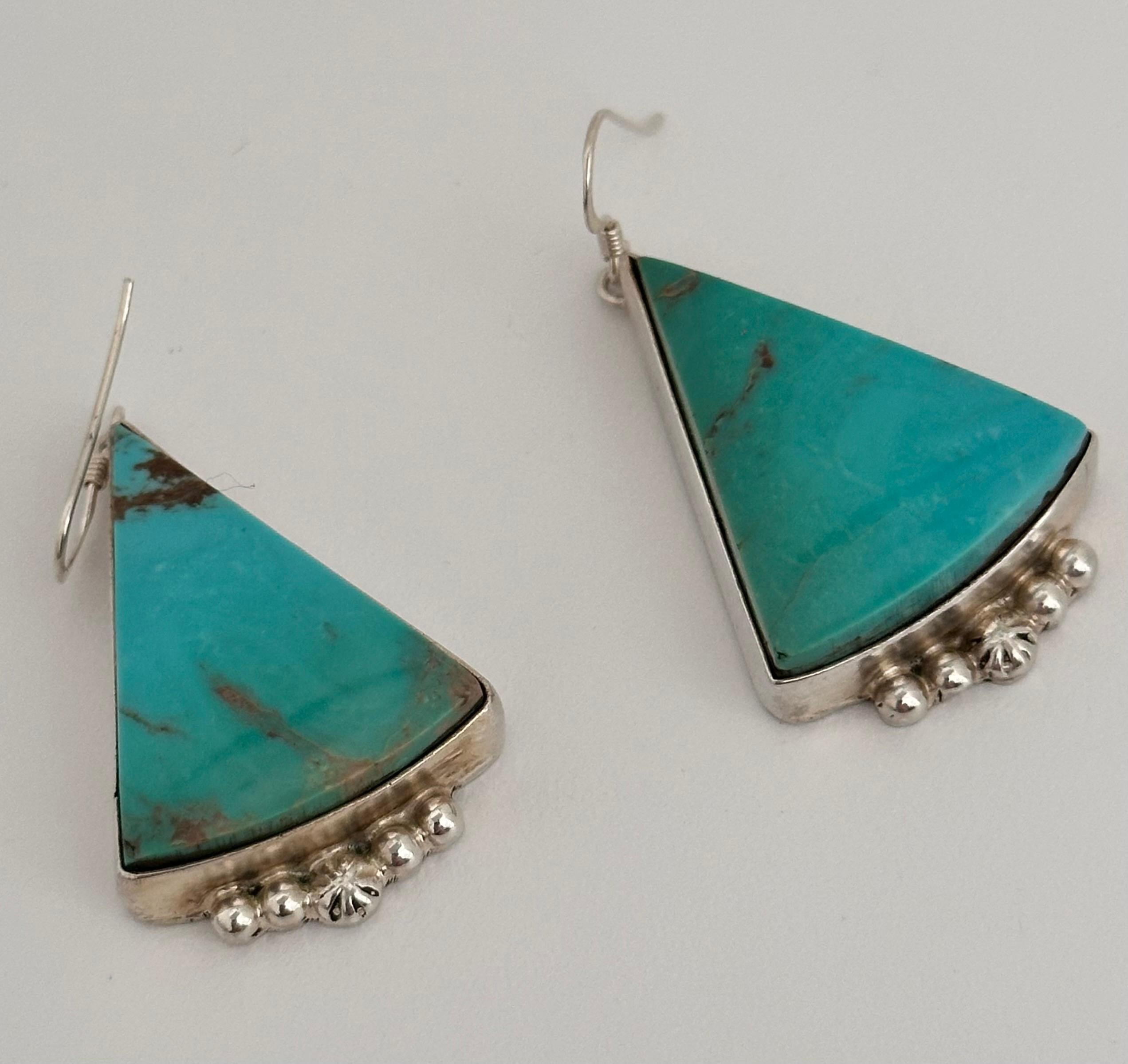 Boucles d'oreilles en argent Navajo .925 Turquoise Kingman 1