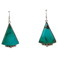 Navajo Sterling Silver .925 Kingman Turquoise 1" x 2" Triangular Earrings