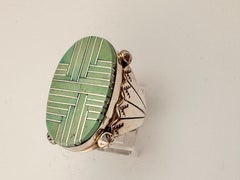 Navajo Sterling Silver .925 Kingman Turquoise 14mm x 25mm Oval Ring  Size 9