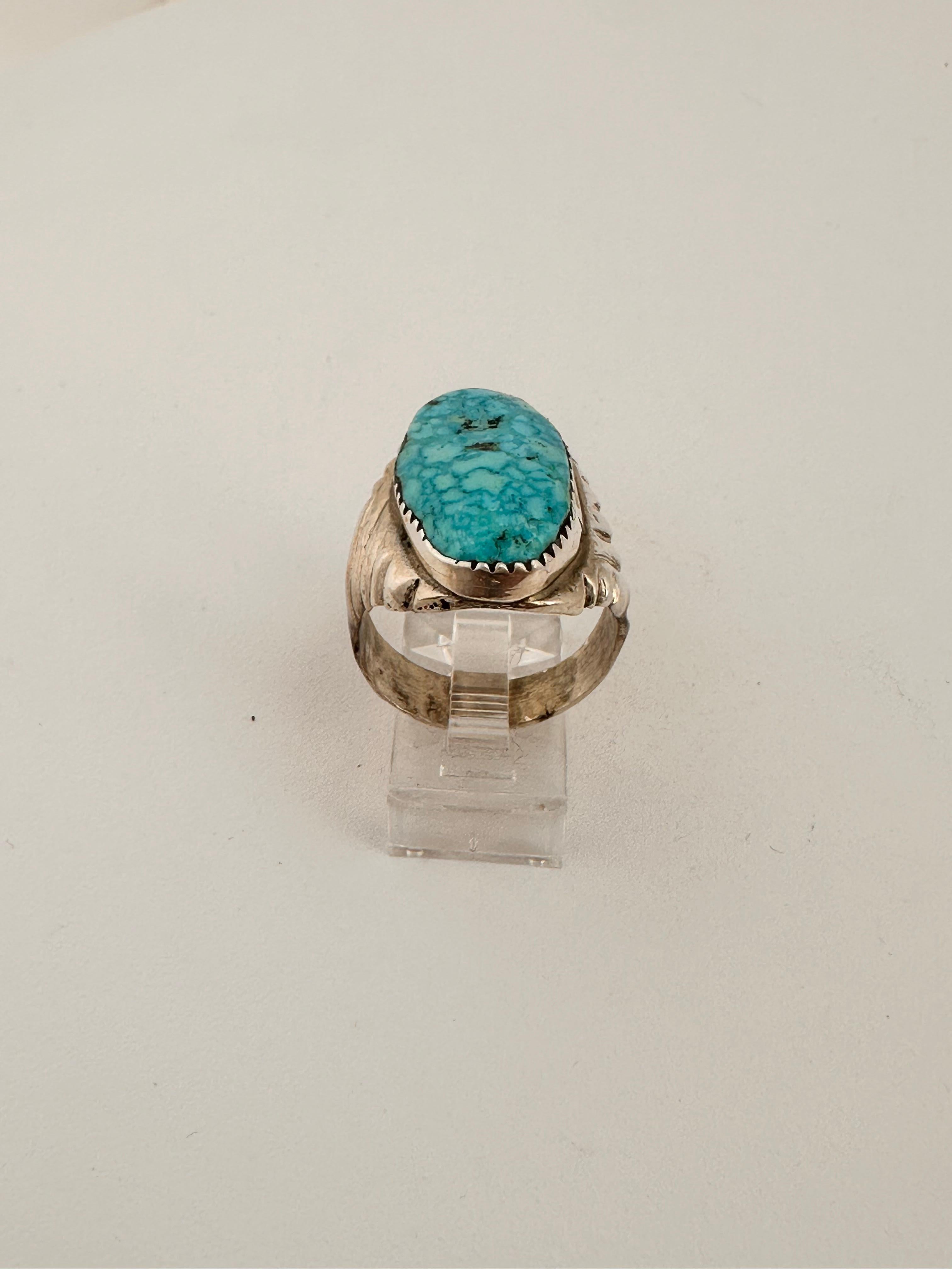 Cabochon Navajo Sterling Silver .925 Kingman Turquoise 14mm x 25mm Oval Ring Size 9