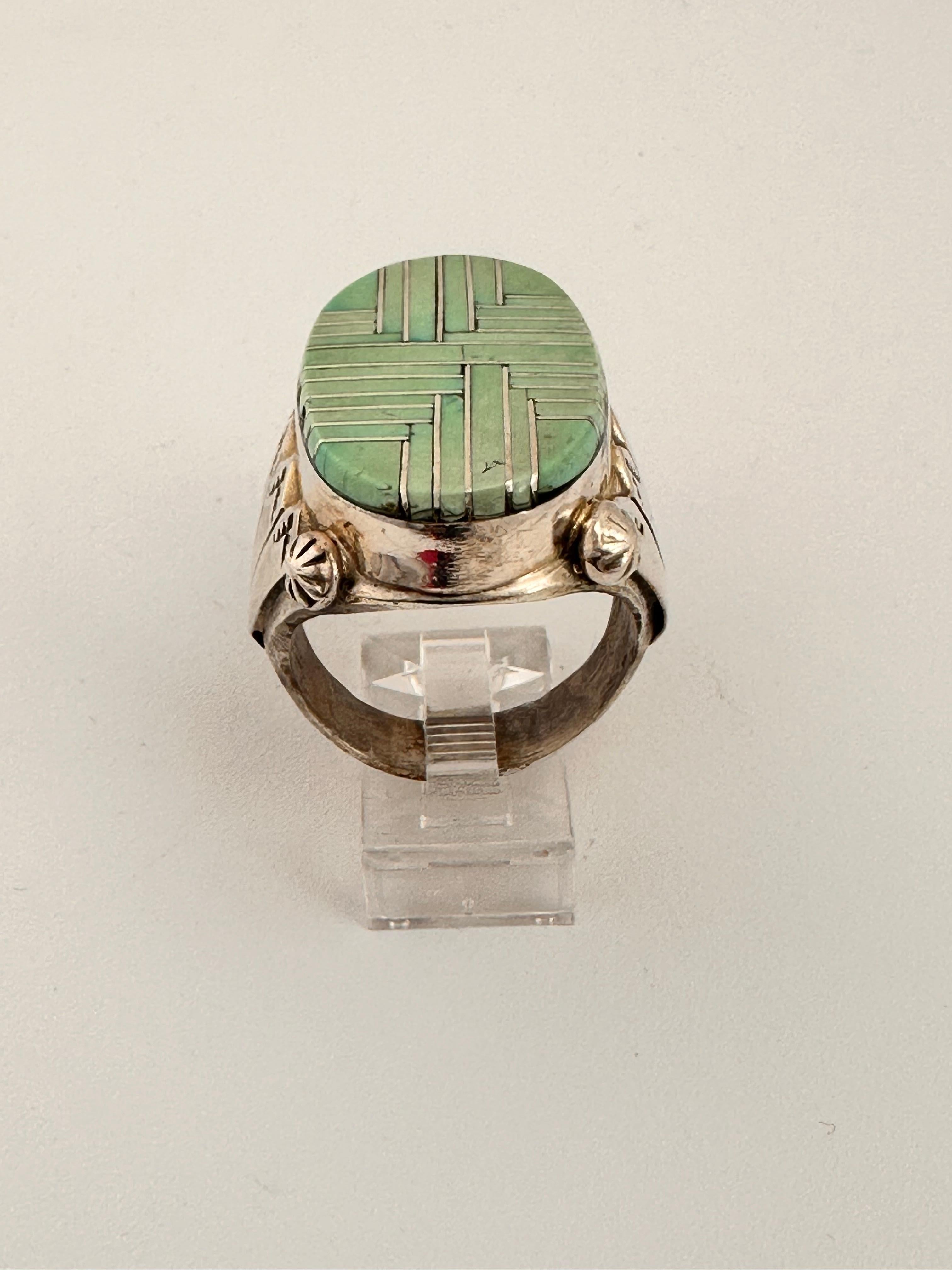 Native American Navajo Sterling Silver .925 Kingman Turquoise 14mm x 25mm Oval Ring  Size 9