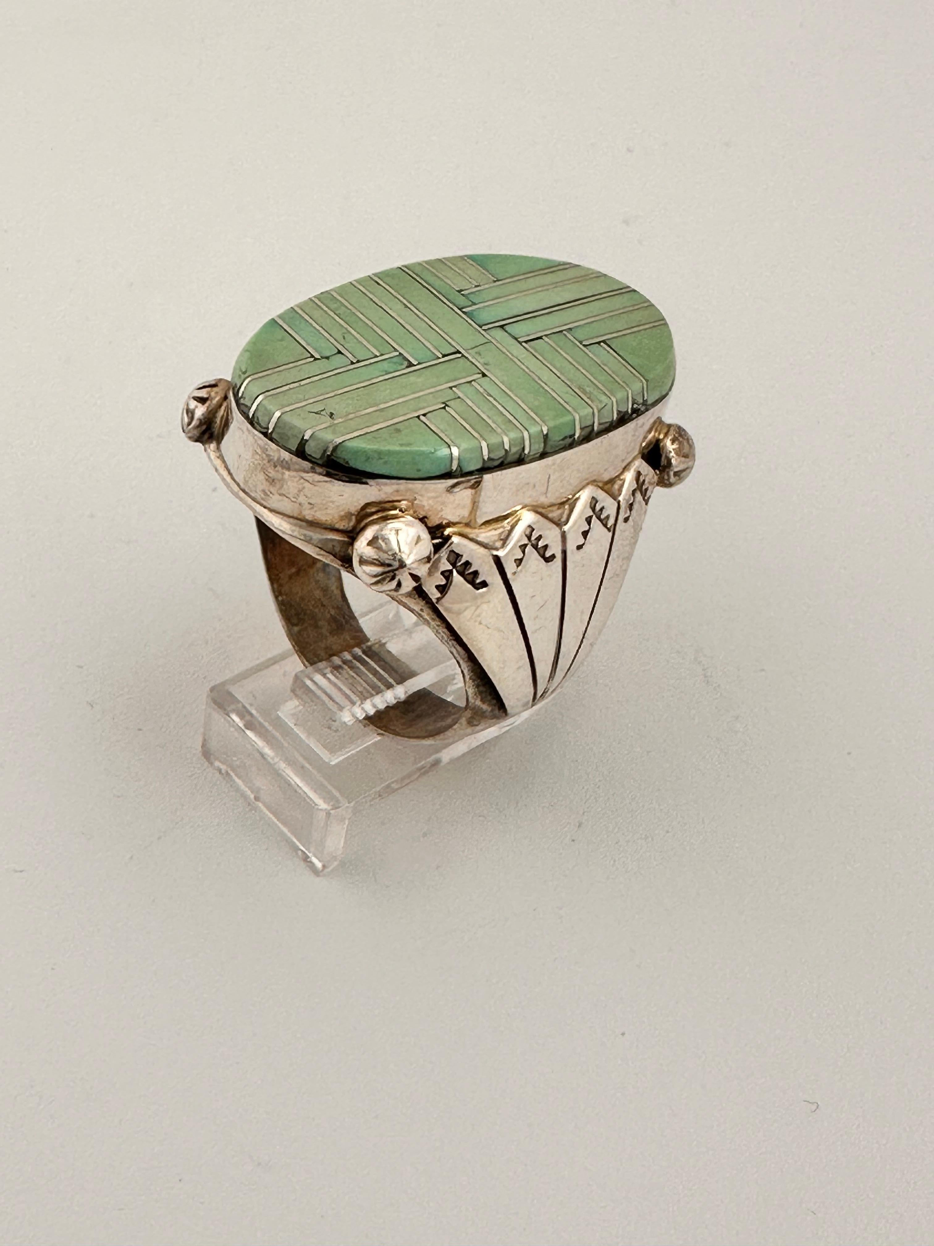 Cabochon Navajo Sterling Silver .925 Kingman Turquoise 14mm x 25mm Oval Ring  Size 9