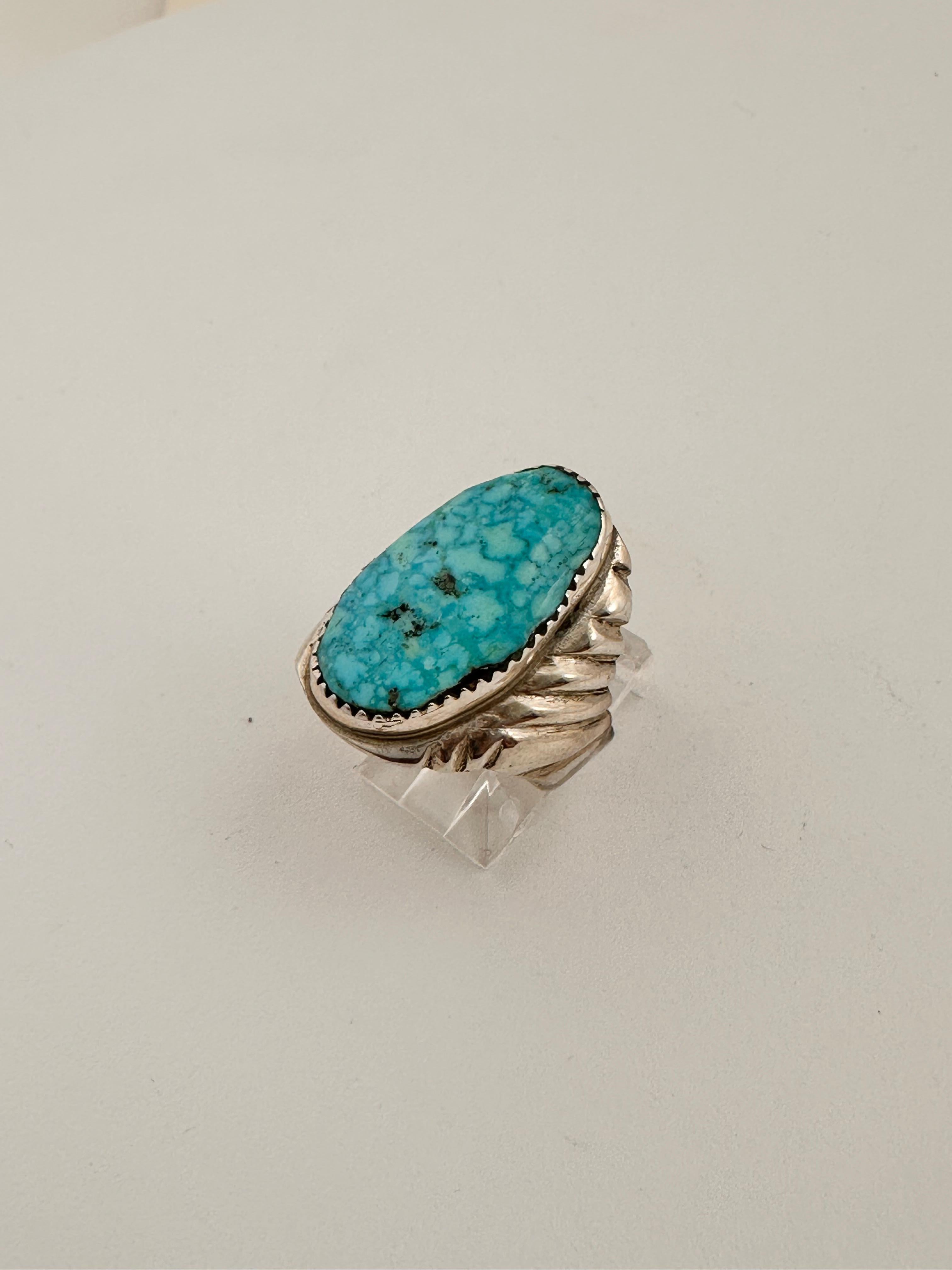 Men's Navajo Sterling Silver .925 Kingman Turquoise 14mm x 25mm Oval Ring Size 9