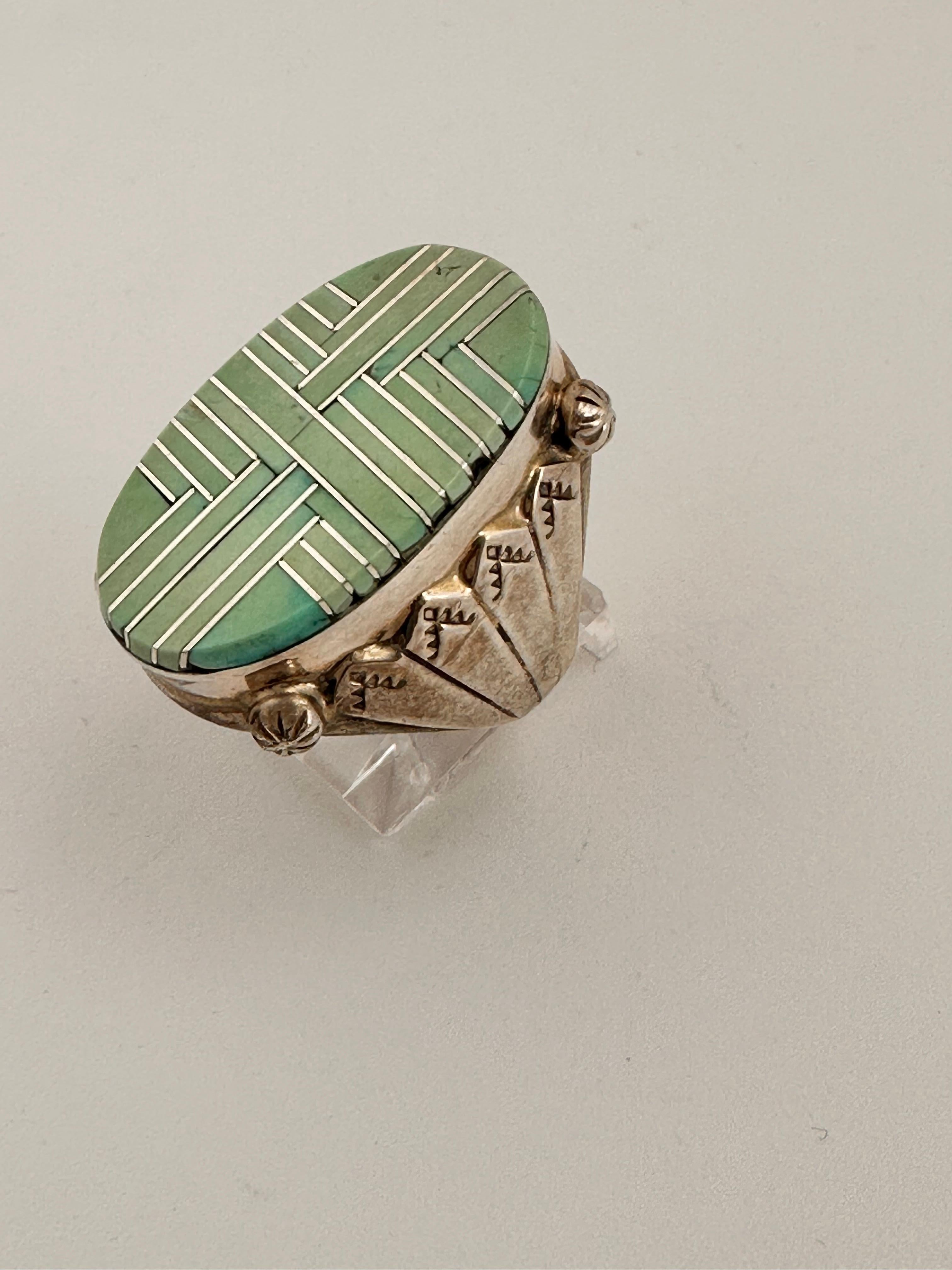 Navajo Sterling Silver .925 Kingman Turquoise 14mm x 25mm Oval Ring  Size 9 In New Condition In Las Vegas, NV