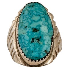 Navajo Sterling Silver .925 Kingman Turquoise 14mm x 25mm Oval Ring Size 9