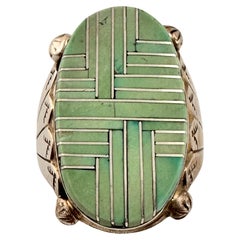 Navajo Sterling Silver .925 Kingman Turquoise 14mm x 25mm Oval Ring  Size 9