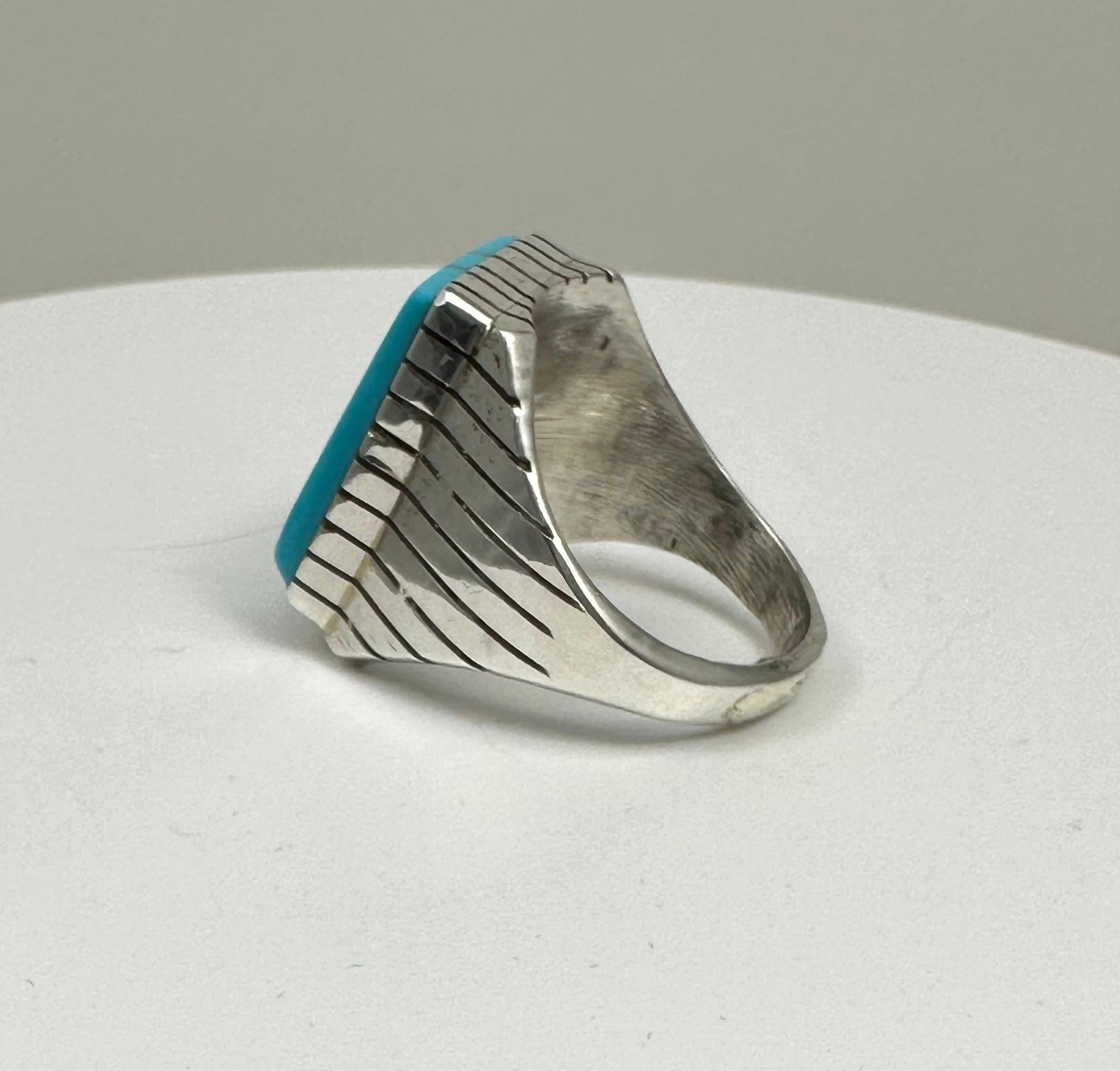 Navajo Sterling Silver .925 Kingman Turquoise 15 x 20mm Rectangle Ring Size 10.5 In New Condition For Sale In Las Vegas, NV