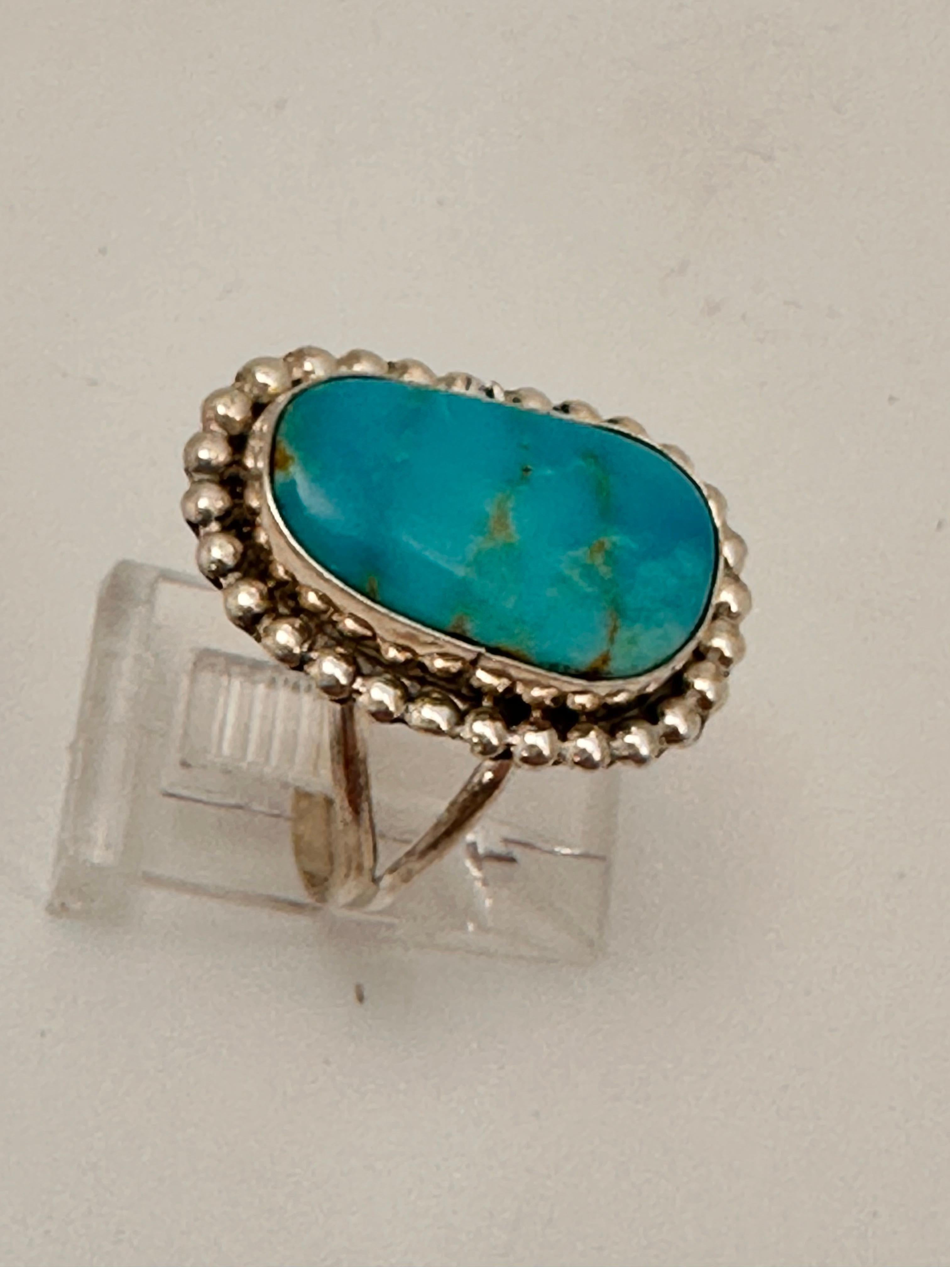 Navajo Sterling Silver .925 Kingman Turquoise 15mm x 22mm Ring Size 8. ...