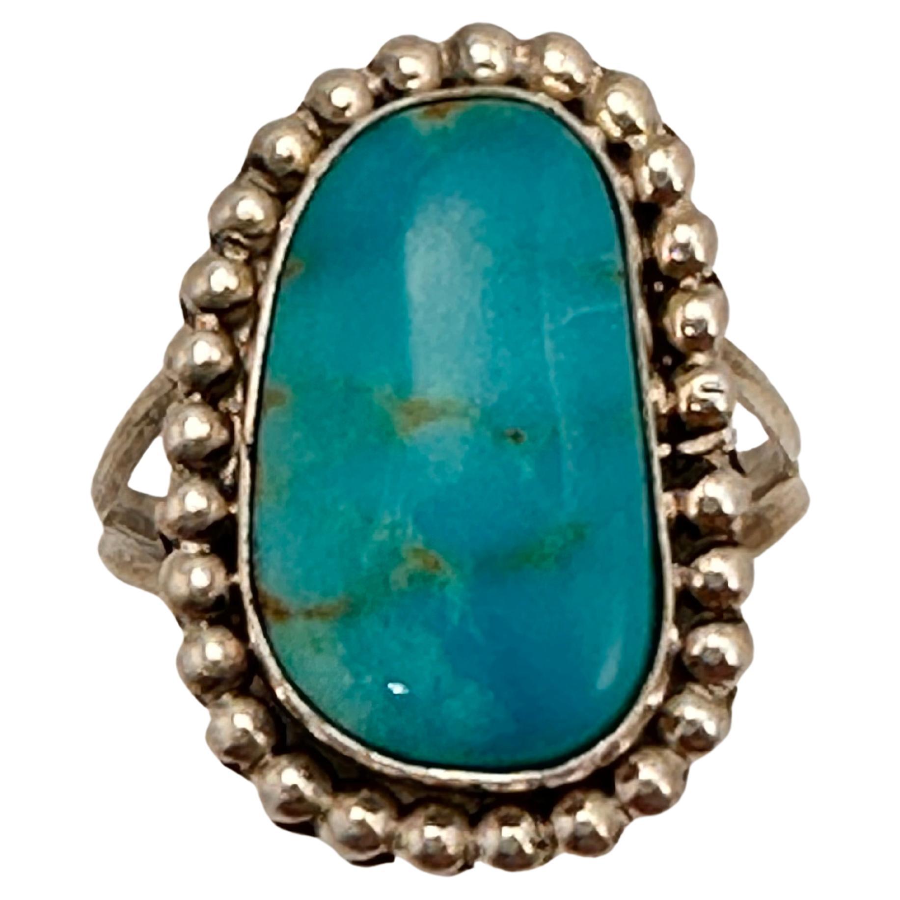 Navajo Sterling Silver .925 Kingman Turquoise 15mm x 22mm Ring Size 8. ...