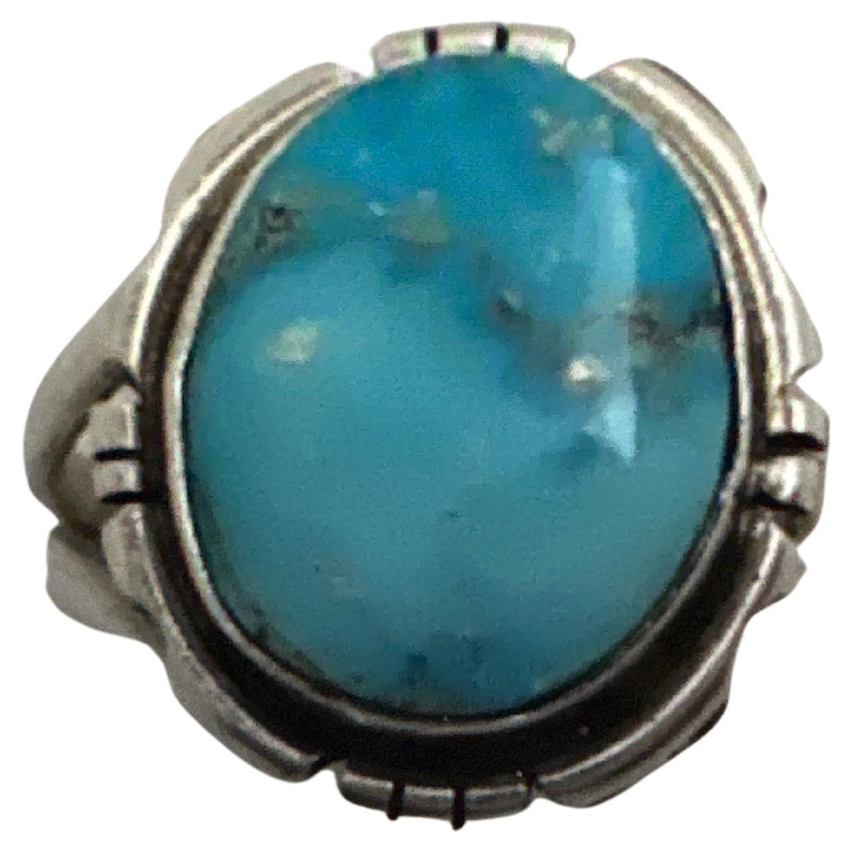 Navajo Sterling Silver .925 Kingman Turquoise 16mm x 20mm Oval Ring ...
