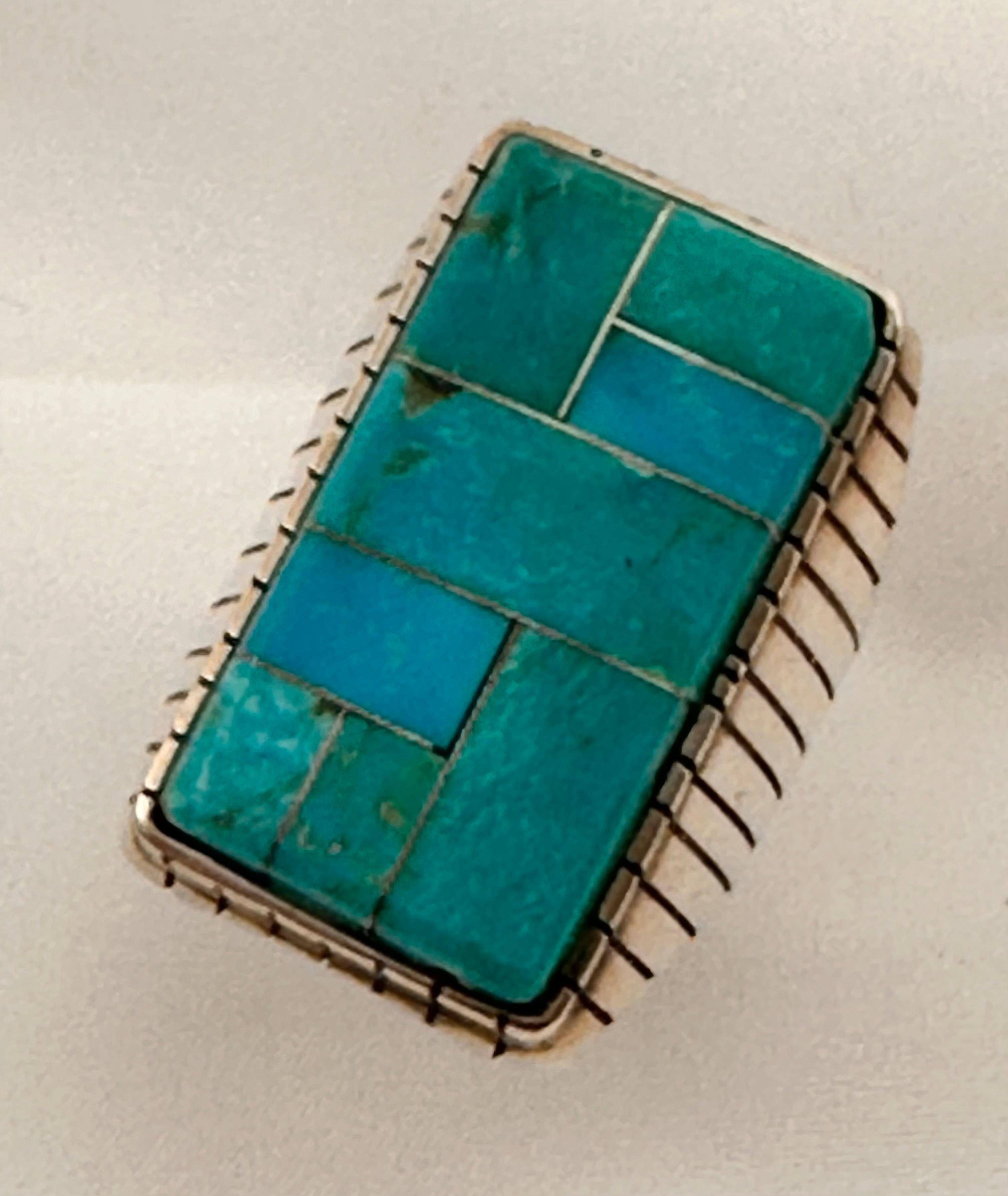 Navajo Sterling Silver .925 Kingman Turquoise 18 x 32mm Rectangle Ring Size 10.5 4