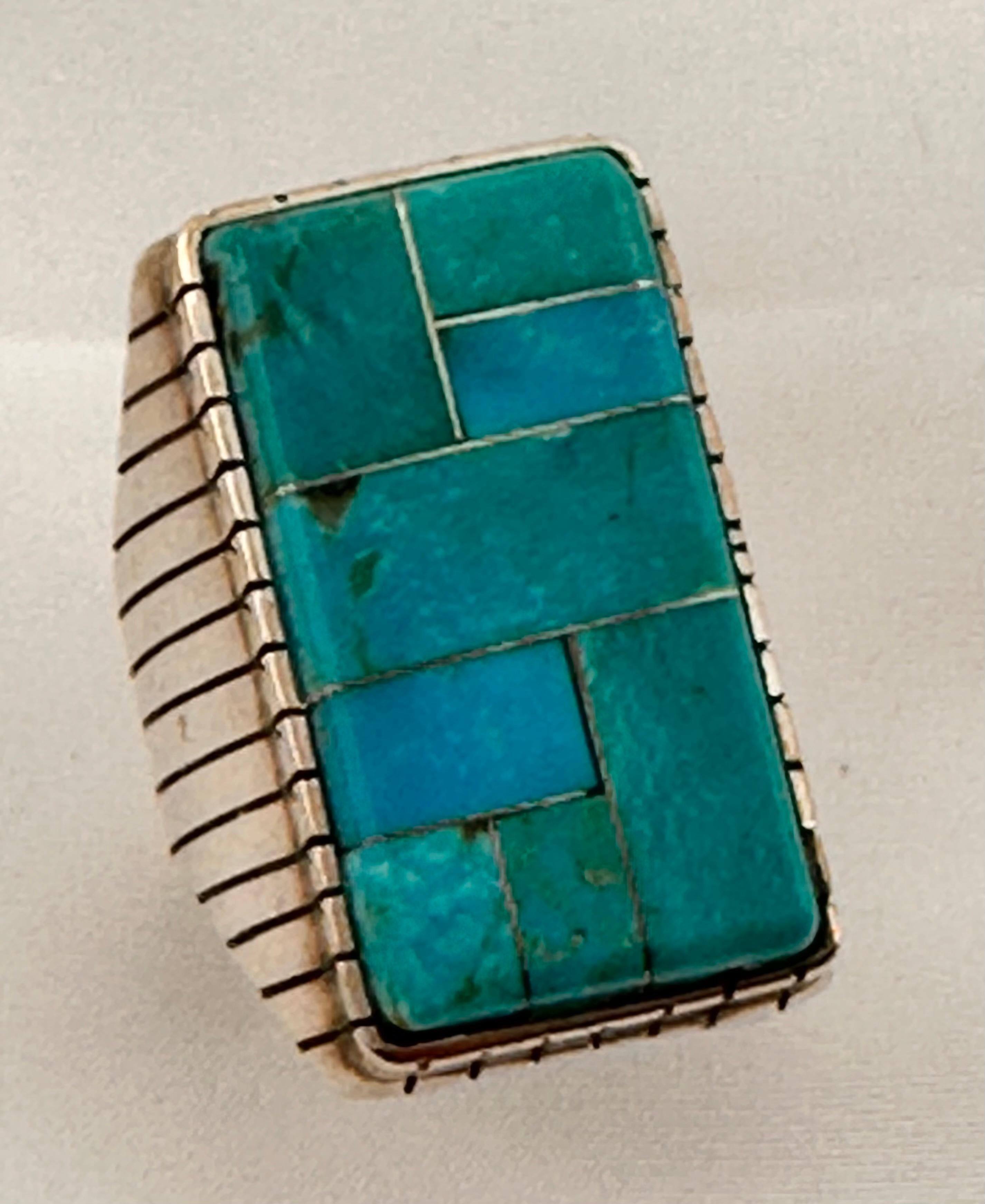 Navajo Sterling Silver .925 Kingman Turquoise 18 x 32mm Rectangle Ring Size 10.5 5