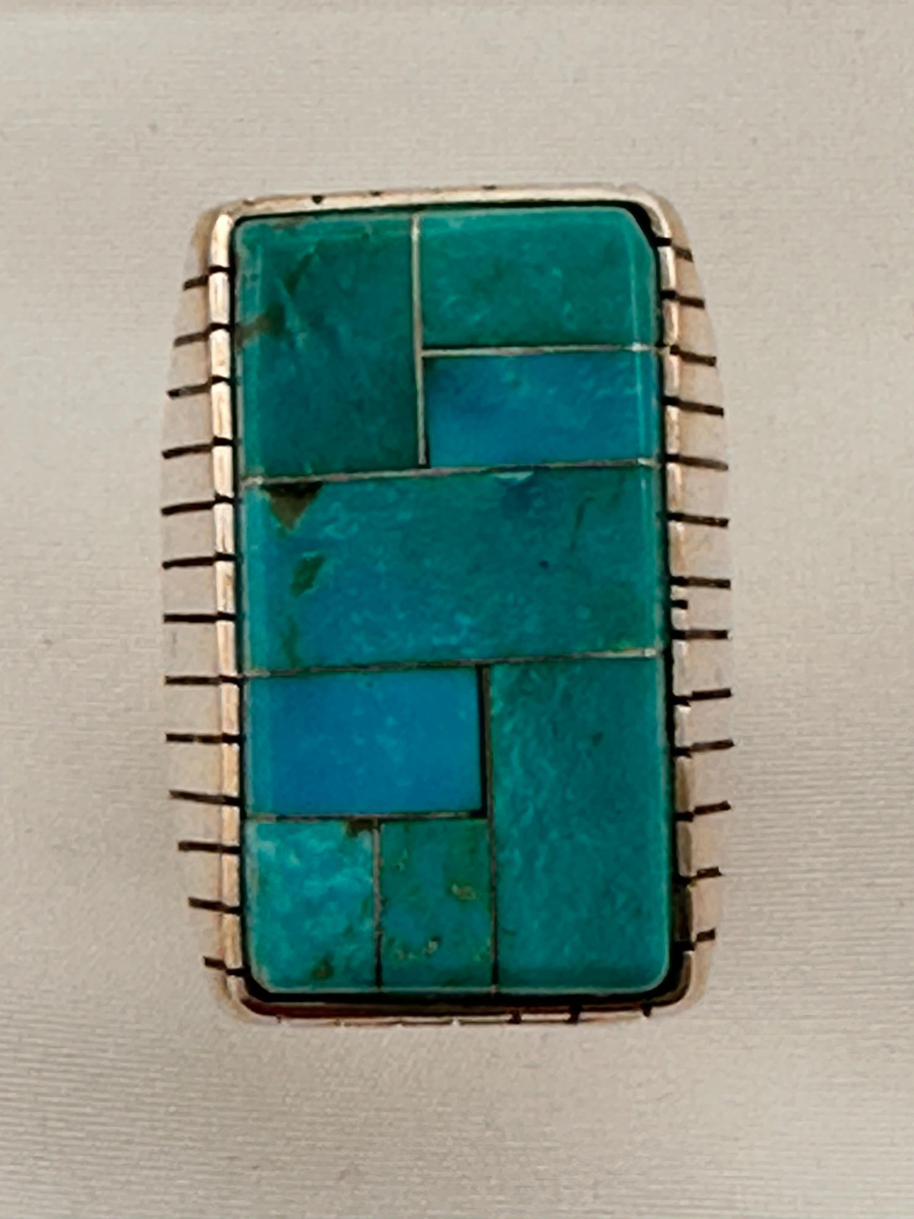 Navajo Sterling Silver .925 Kingman Turquoise 18 x 32mm Rectangle Ring Size 10.5 In New Condition In Las Vegas, NV